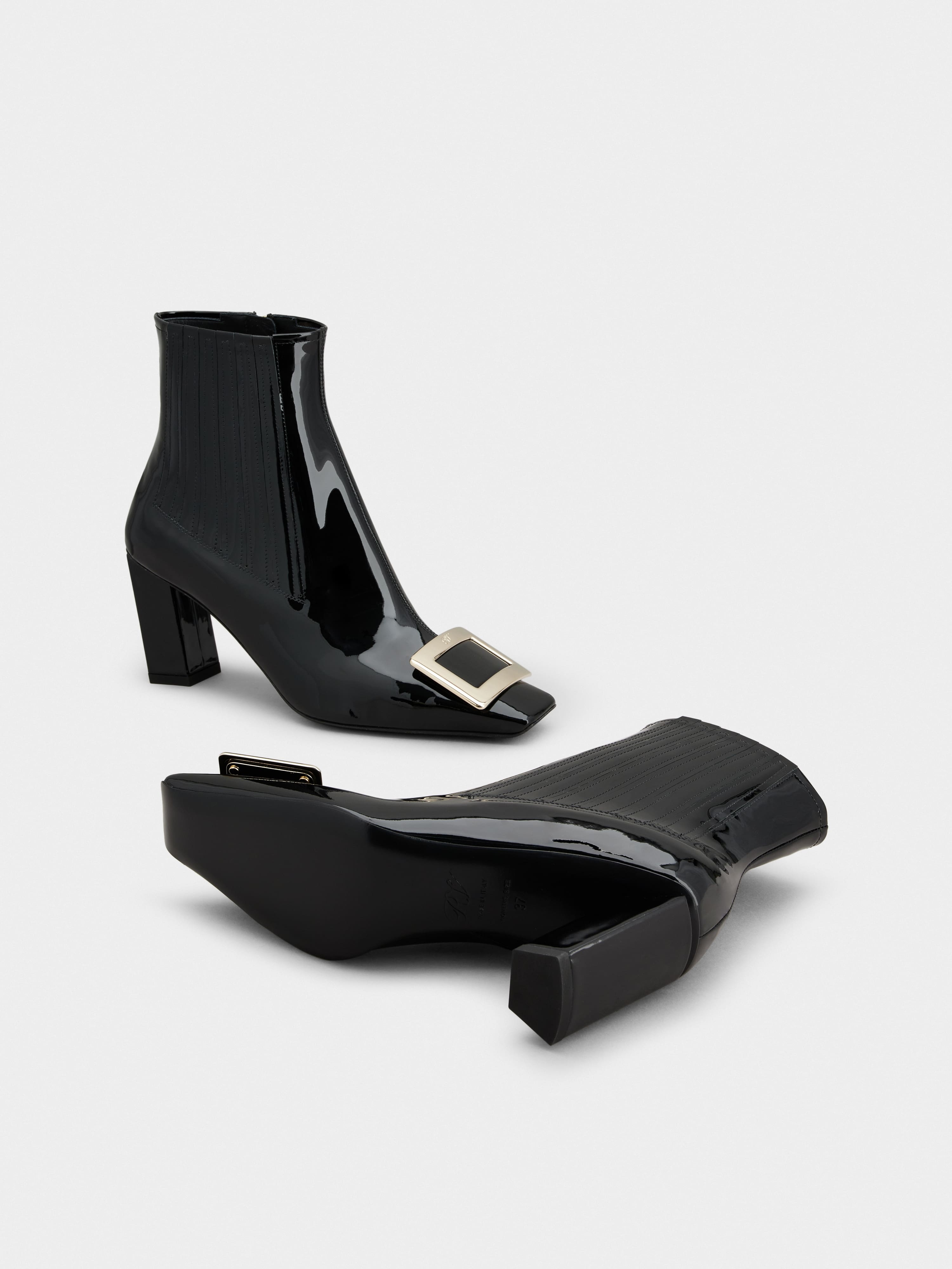 Belle Vivier Metal Buckle Chelsea Ankle Boots in Patent Leather - 6