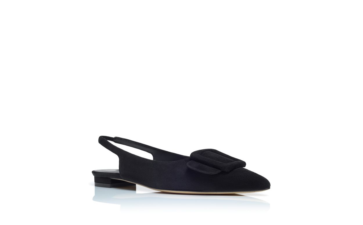 Black Suede Buckle Detail Slingback Flat Pumps - 3