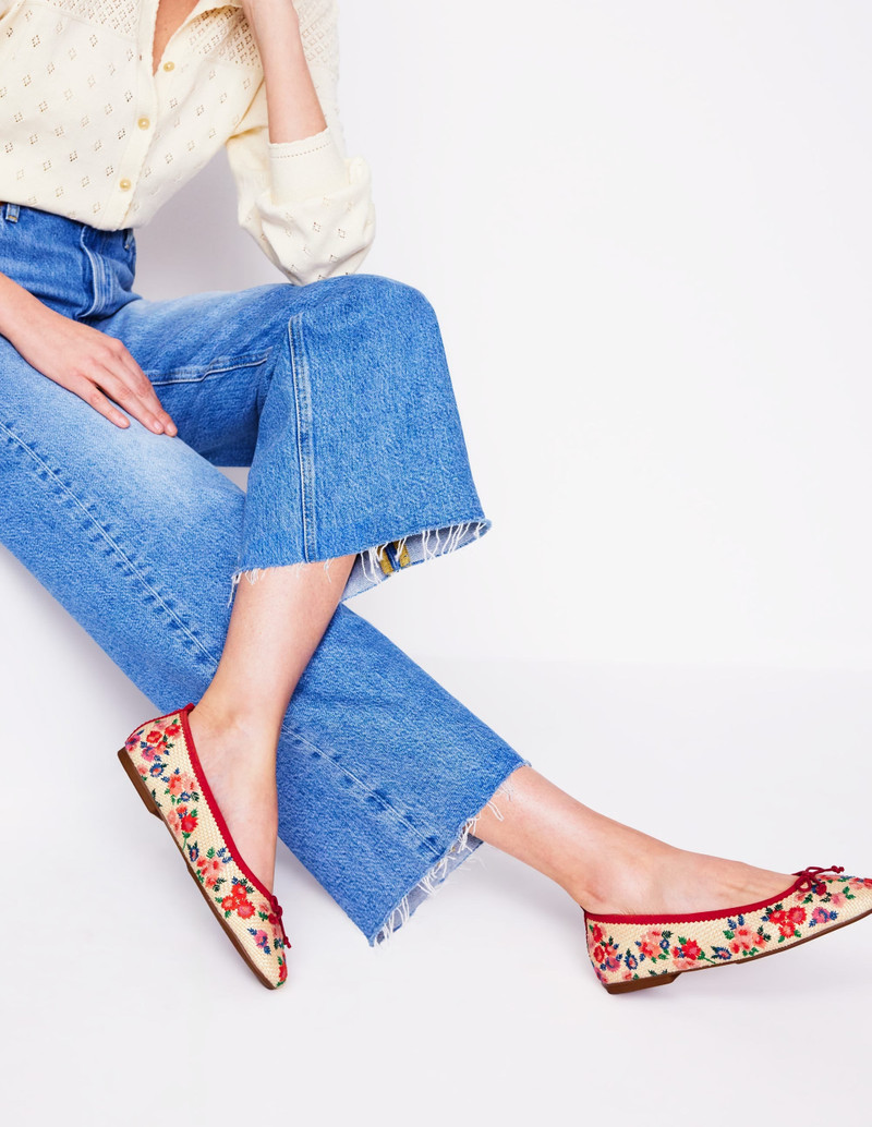 BODEN Kitty Flexi Sole Ballet Flats-Embroidered Natural outlook