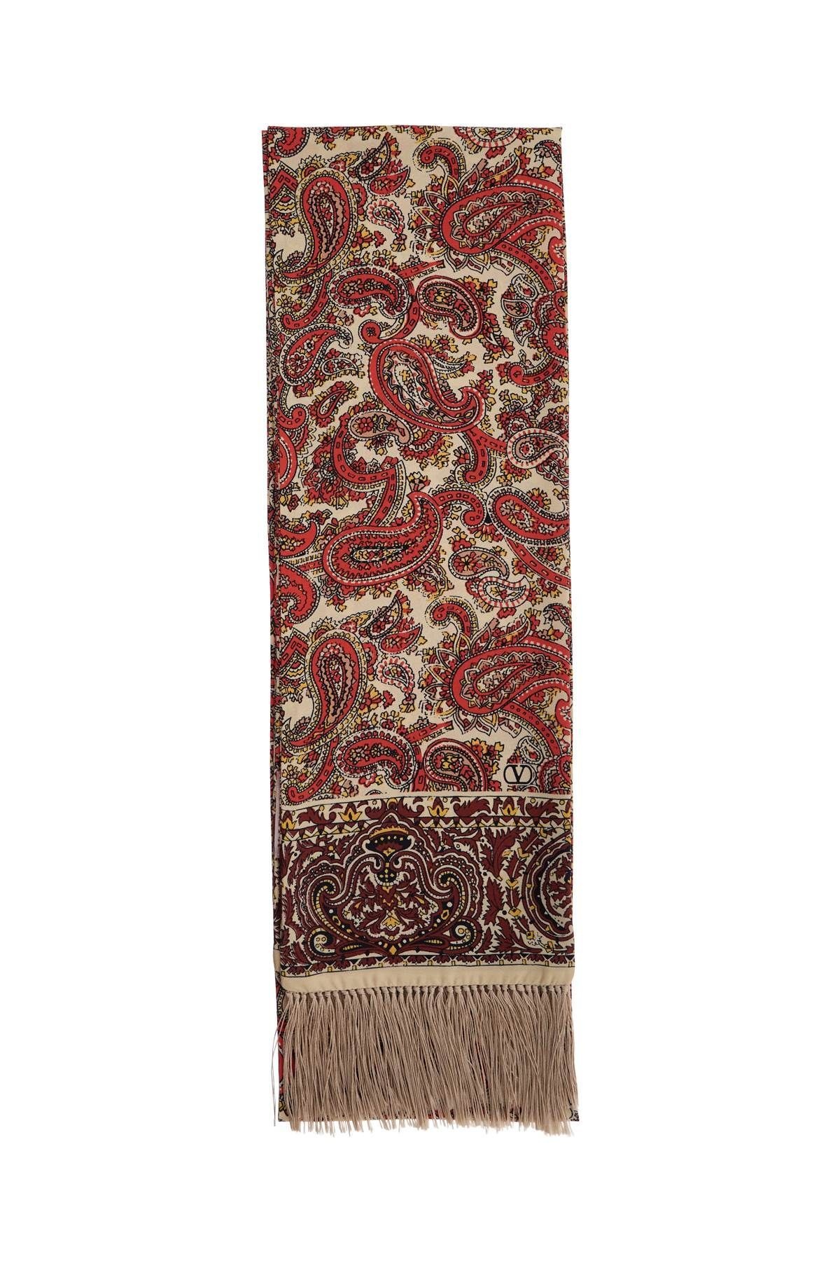 YELLOW ORANGE BORDEAUX PAISLEY SILK BANDEAU SCARF 15X180 CM - 1