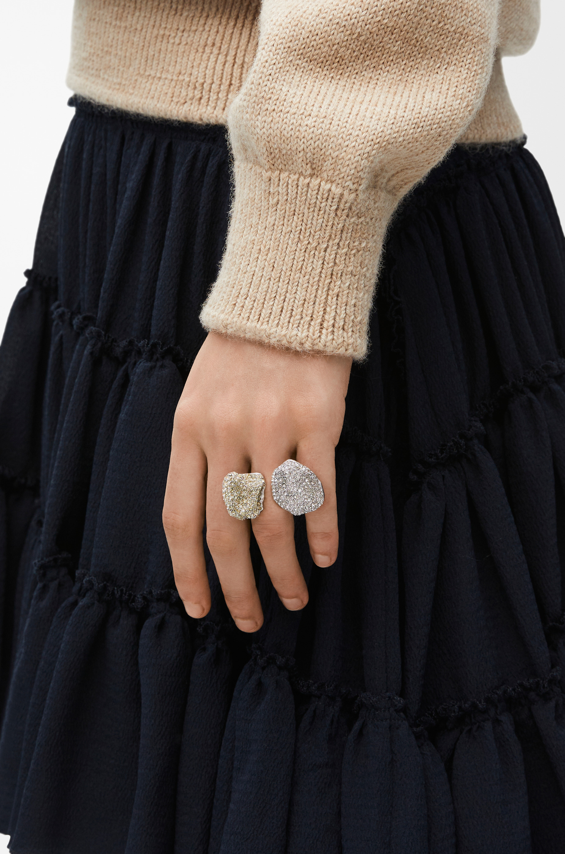 Glitter Fragment double ring in sterling silver and crystals - 2