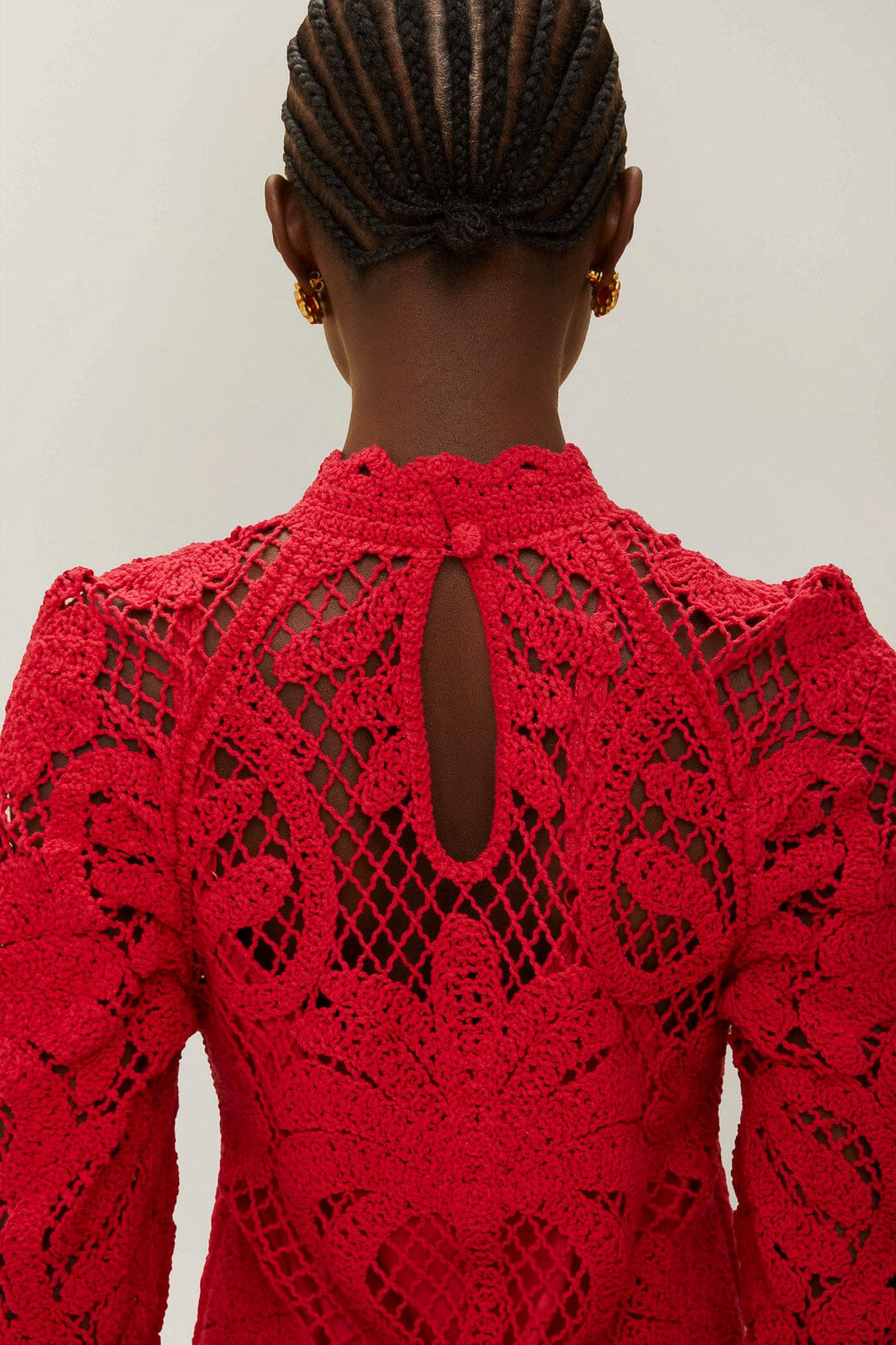 Red Lace Long Sleeve Knit Dress - 4