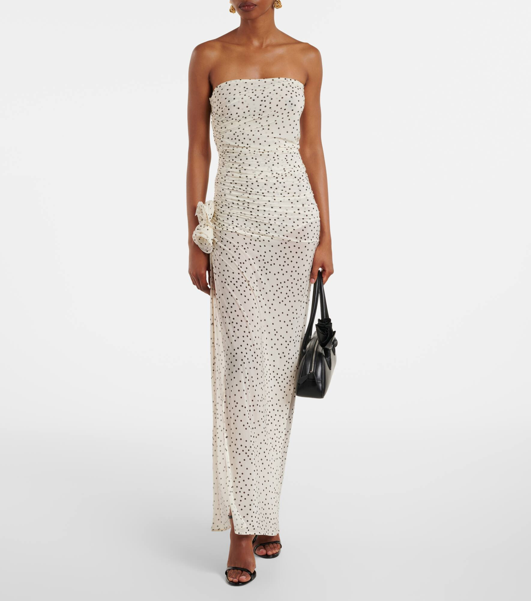 Floral-appliqué polka-dot maxi dress - 2