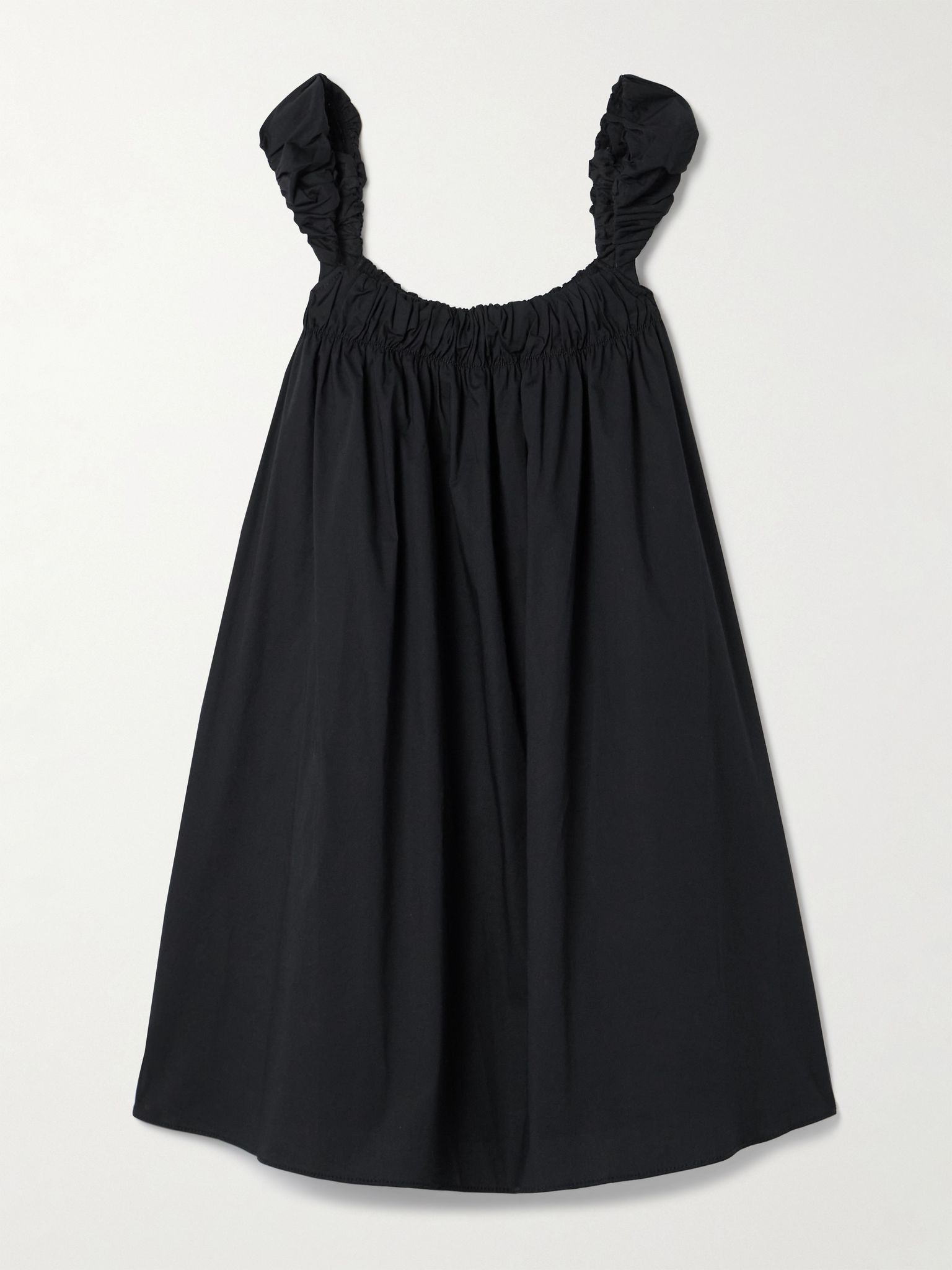 Beau gathered cotton-blend poplin mini dress Black - 1