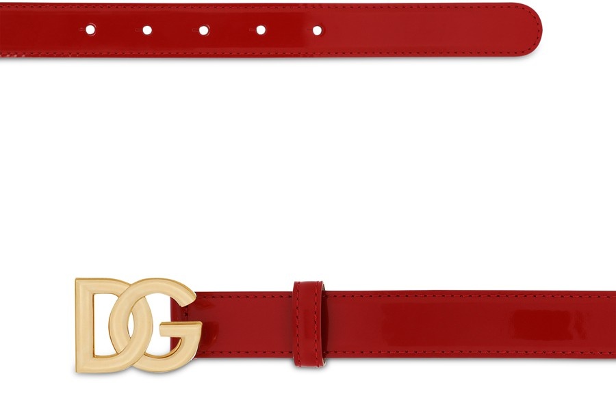 Polished calfskin belt with DG logo - 3