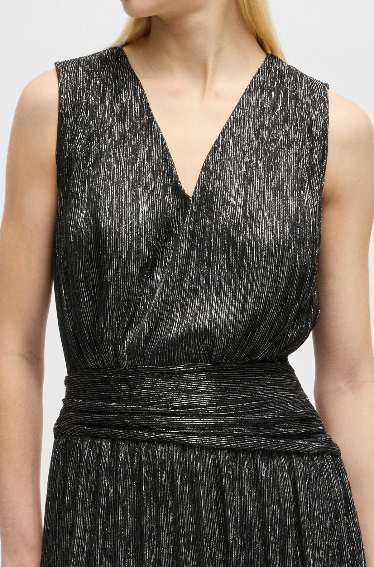 PLISSÉ PLEAT WRAP-FRONT DRESS WITH RUFFLE HEM - 6