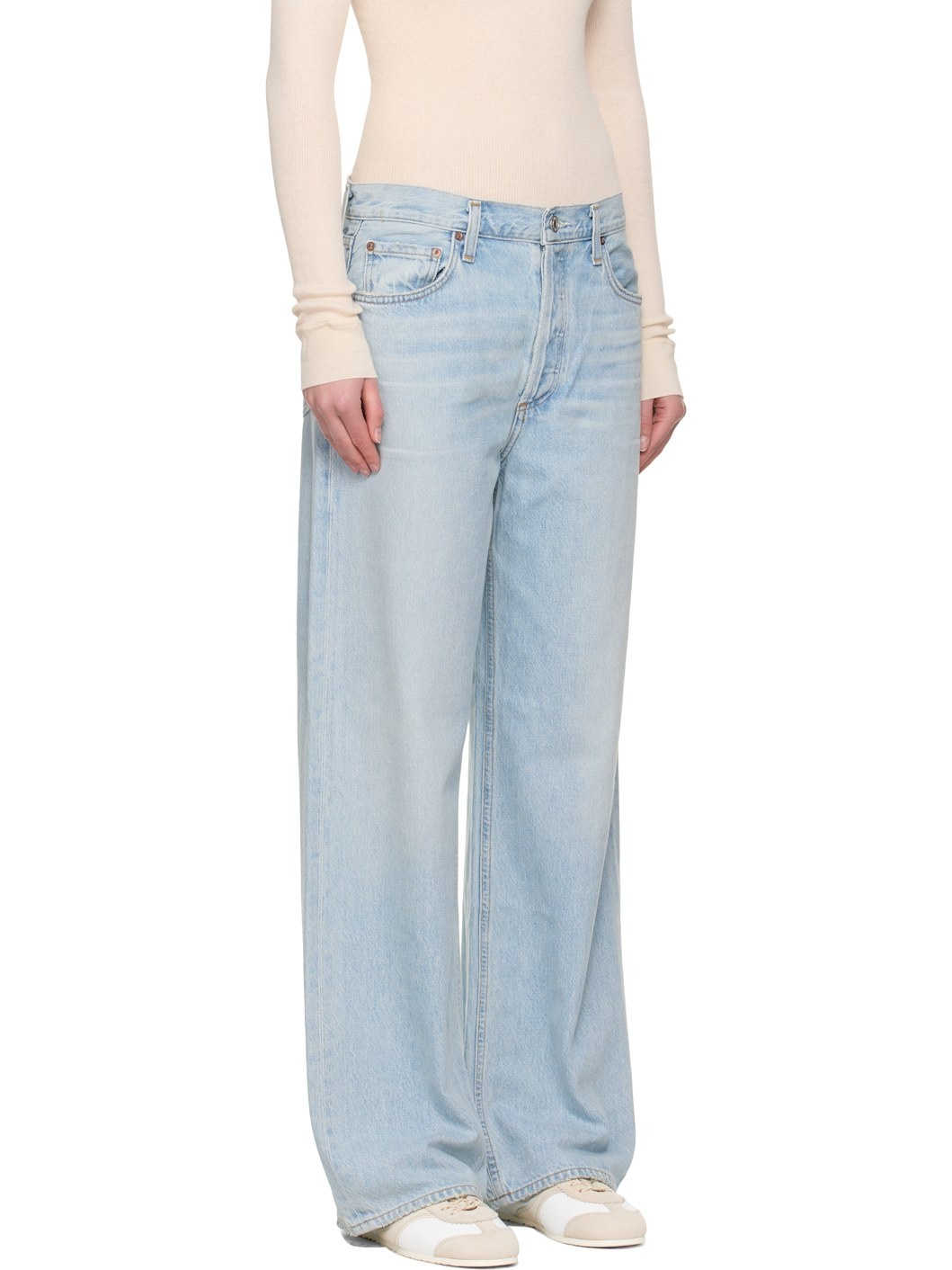 Blue Wide Low Slung Jeans - 2