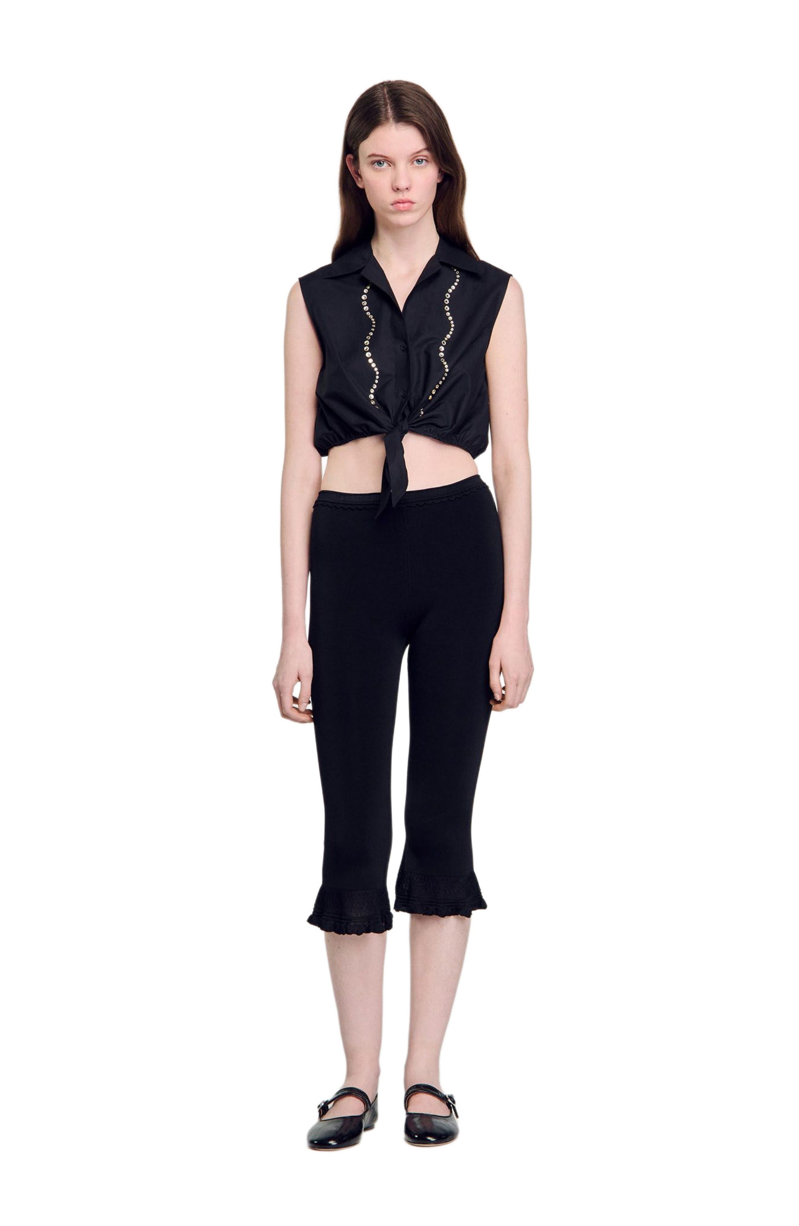 SANDRO Rhinestone cropped shirt in Black at Nordstrom - 1