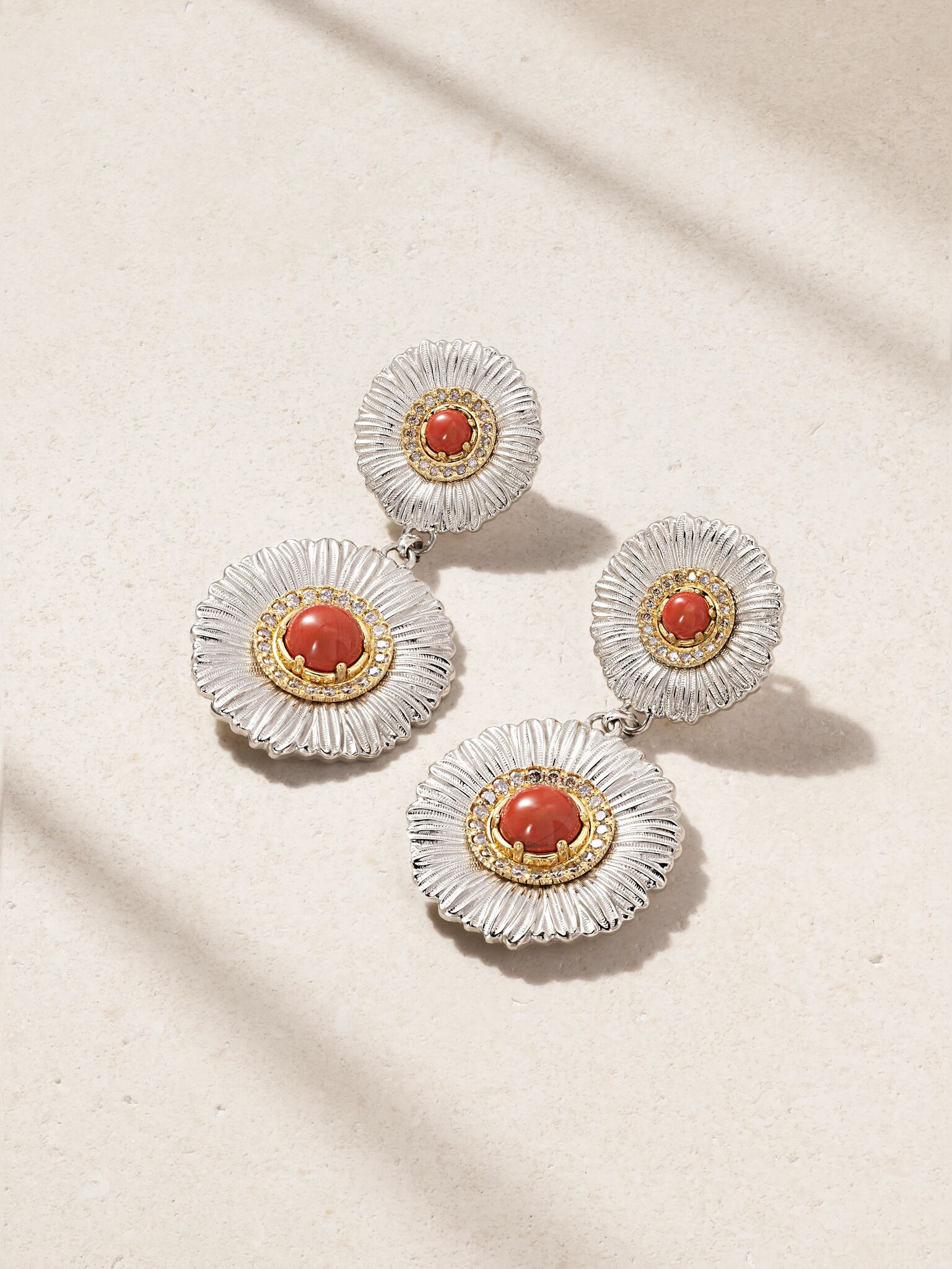 Blossoms sterling silver and gold vermeil, jasper and diamond earrings Silver - 1
