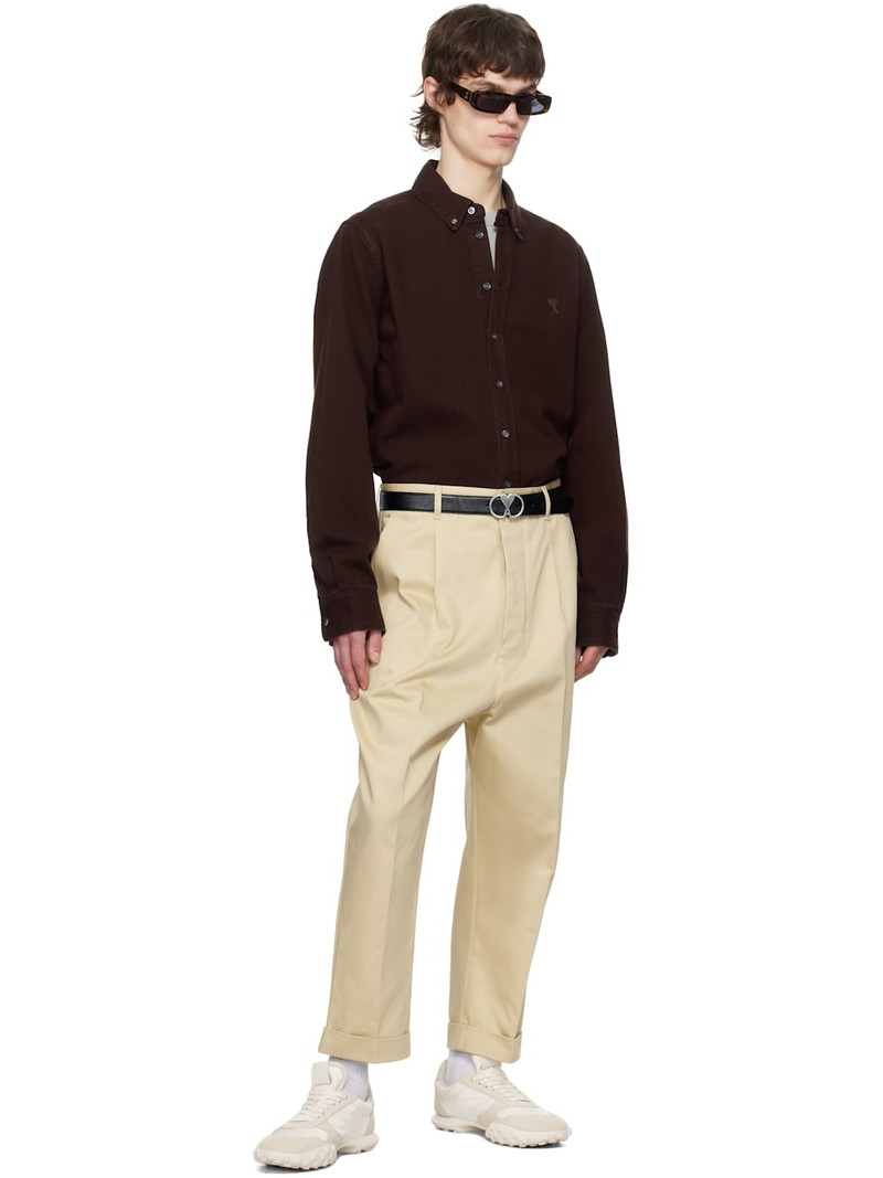 AMI Paris Beige Cotton Carrot Oversized Trousers outlook