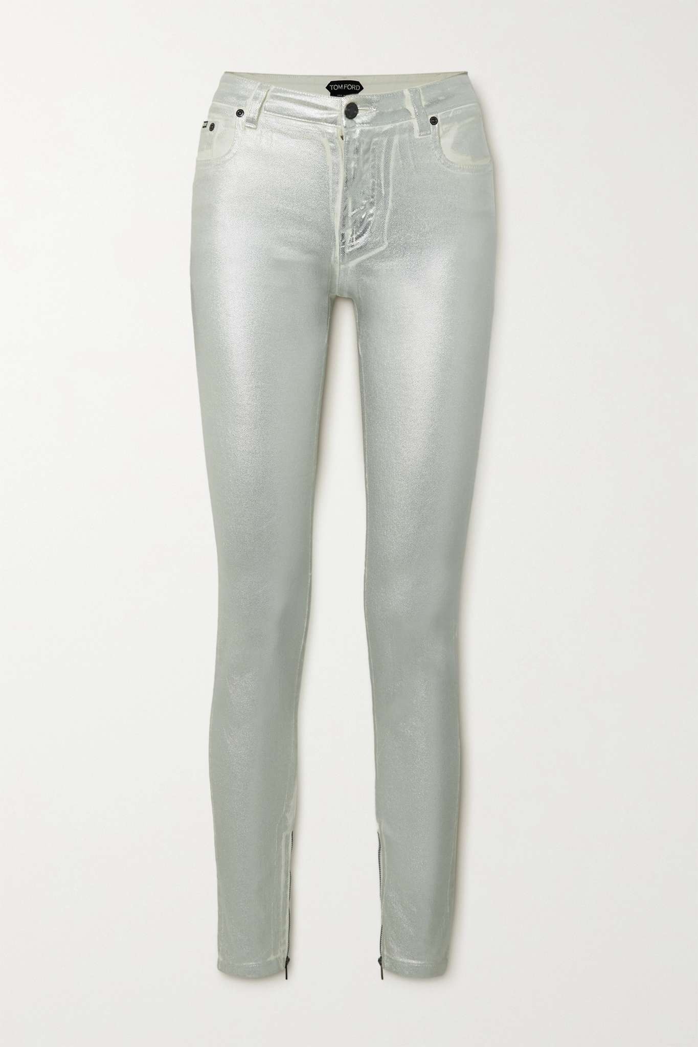 Metallic coated mid-rise skinny jeans - 1