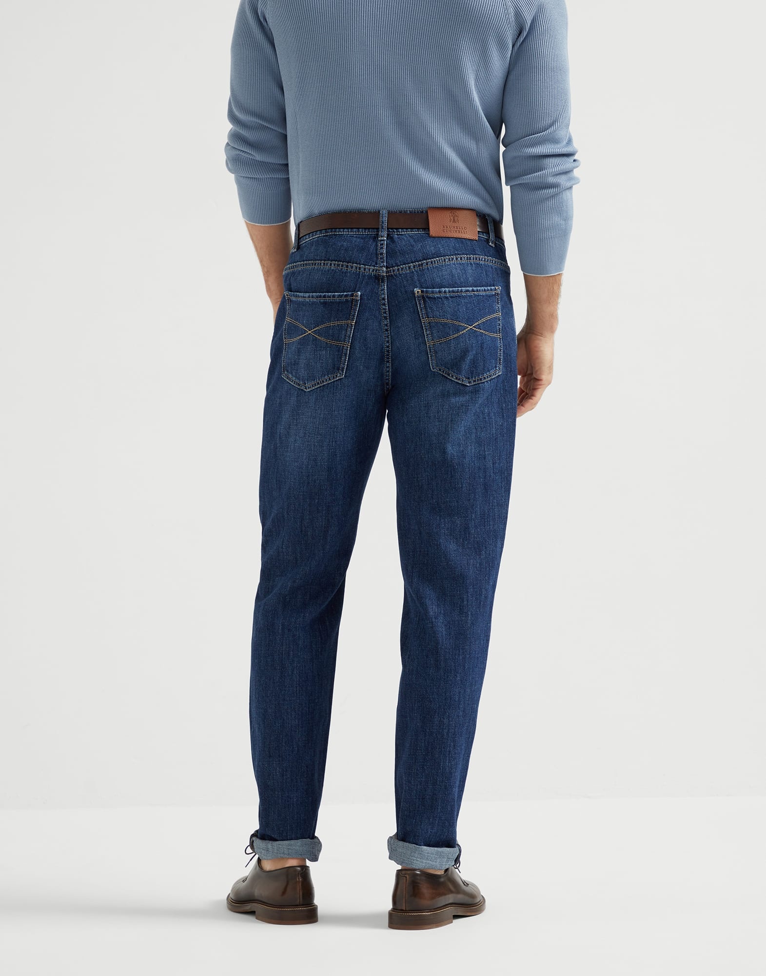 Lightweight denim traditional fit five-pocket trousers - 2