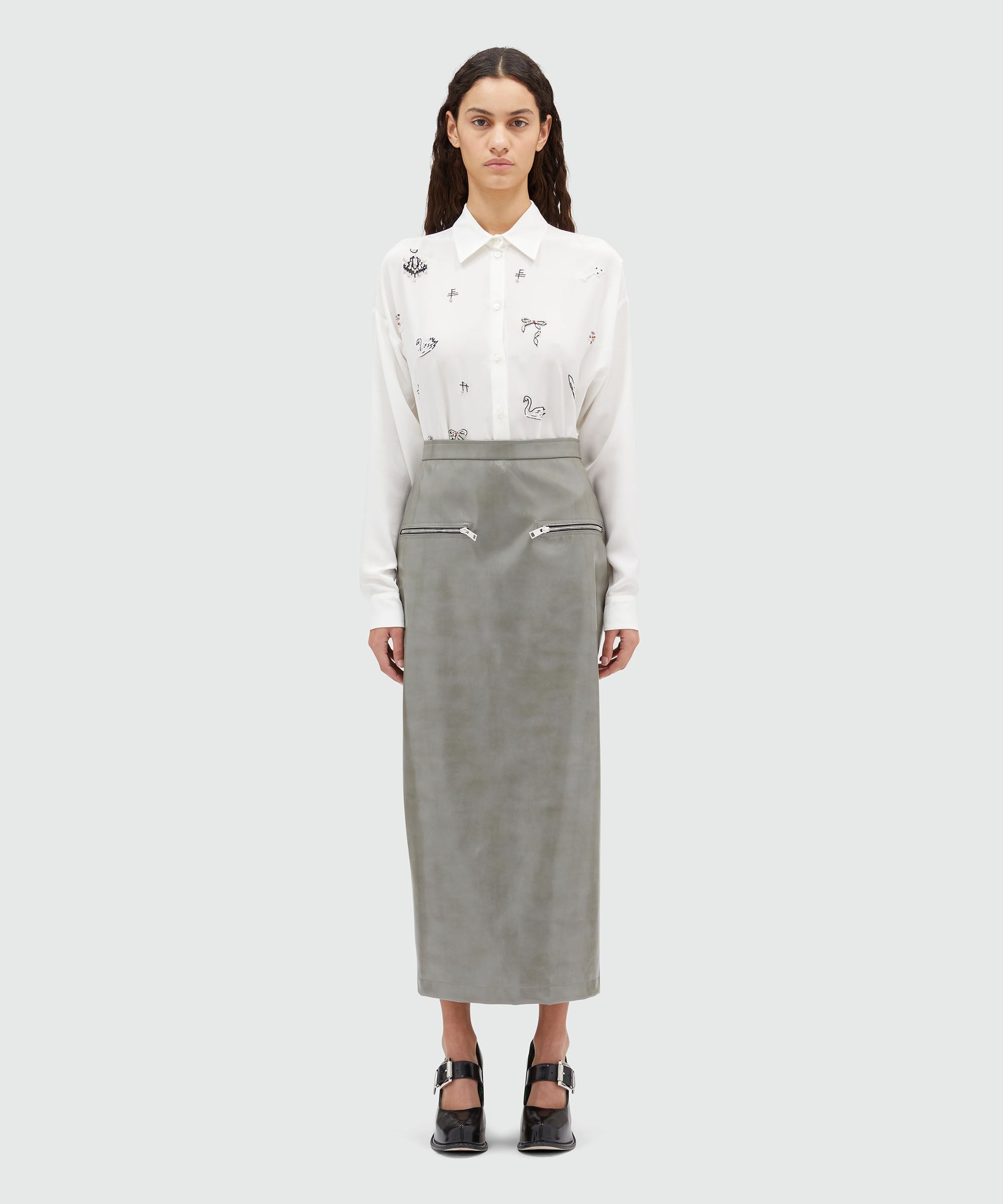 White patent leather midi skirt - 2