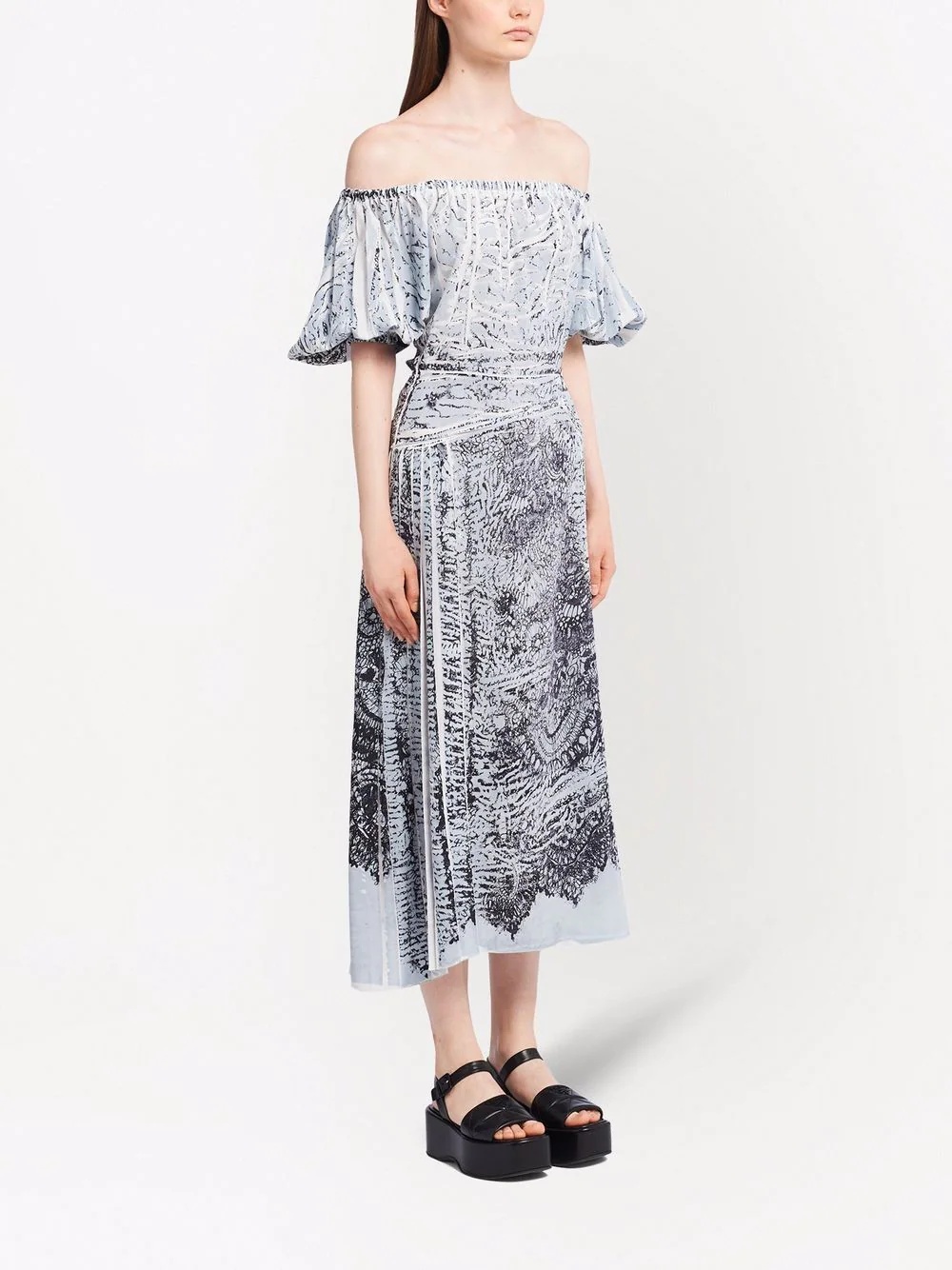 coral-print silk midi dress - 3