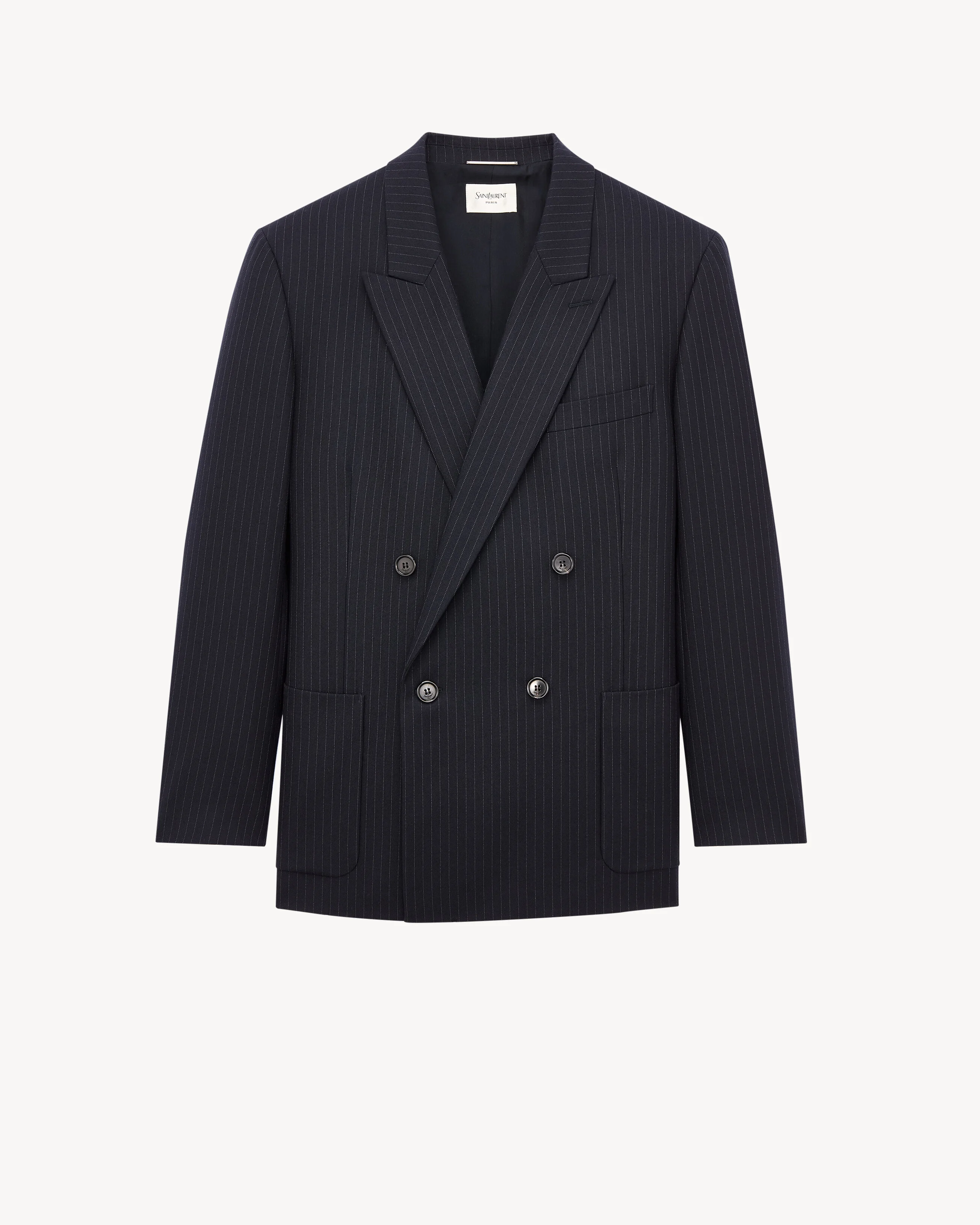 DOUBLE-BREASTED JACKET IN PIN DOT STRIPE WOOL GABARDINE - 1