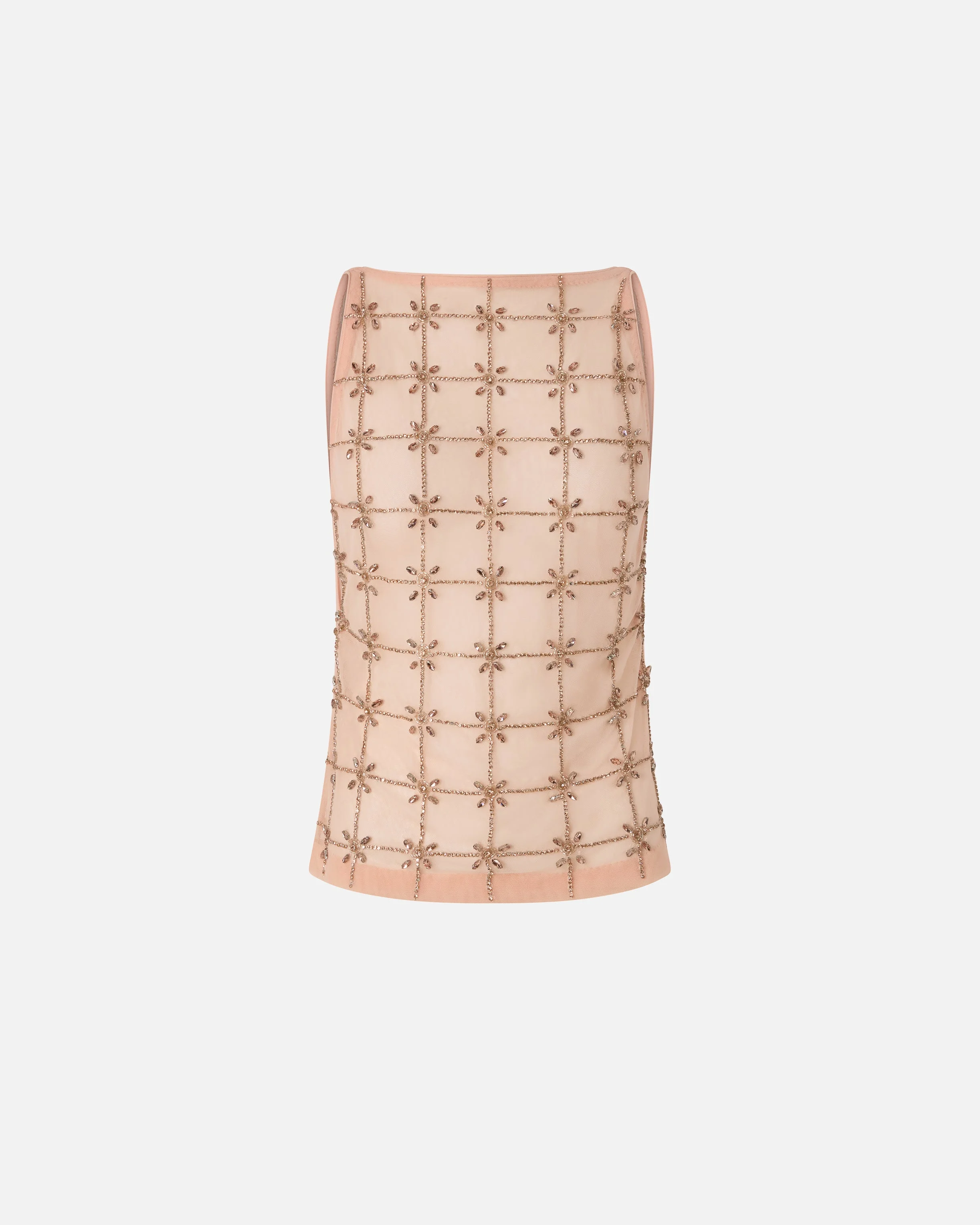 SLEEVELESS TULLE TOP WITH CRYSTALS - 1