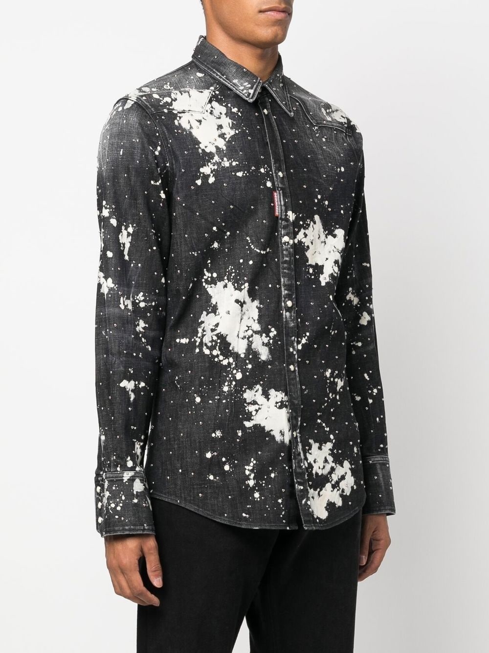 studded bleach-effect denim shirt - 3