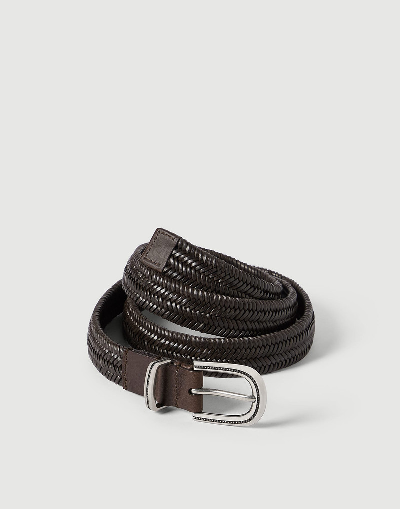 Brunello Cucinelli Chevron-effect braided leather belt outlook