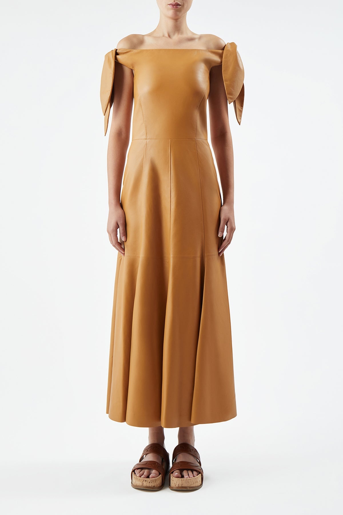 Eda Dress in Cashew Nappa Leather - 3