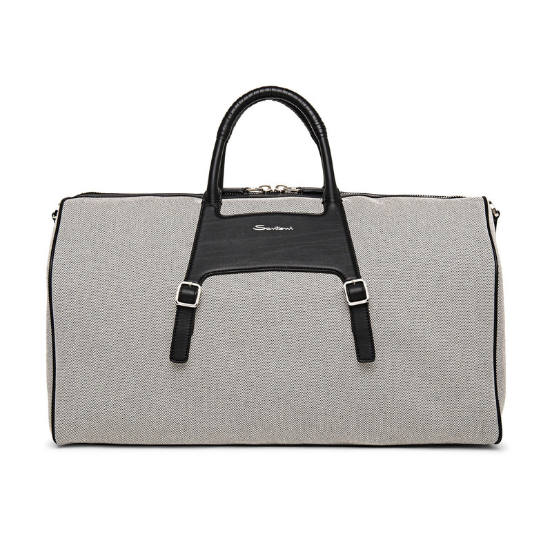 Black leather and canvas medium weekend bag 1