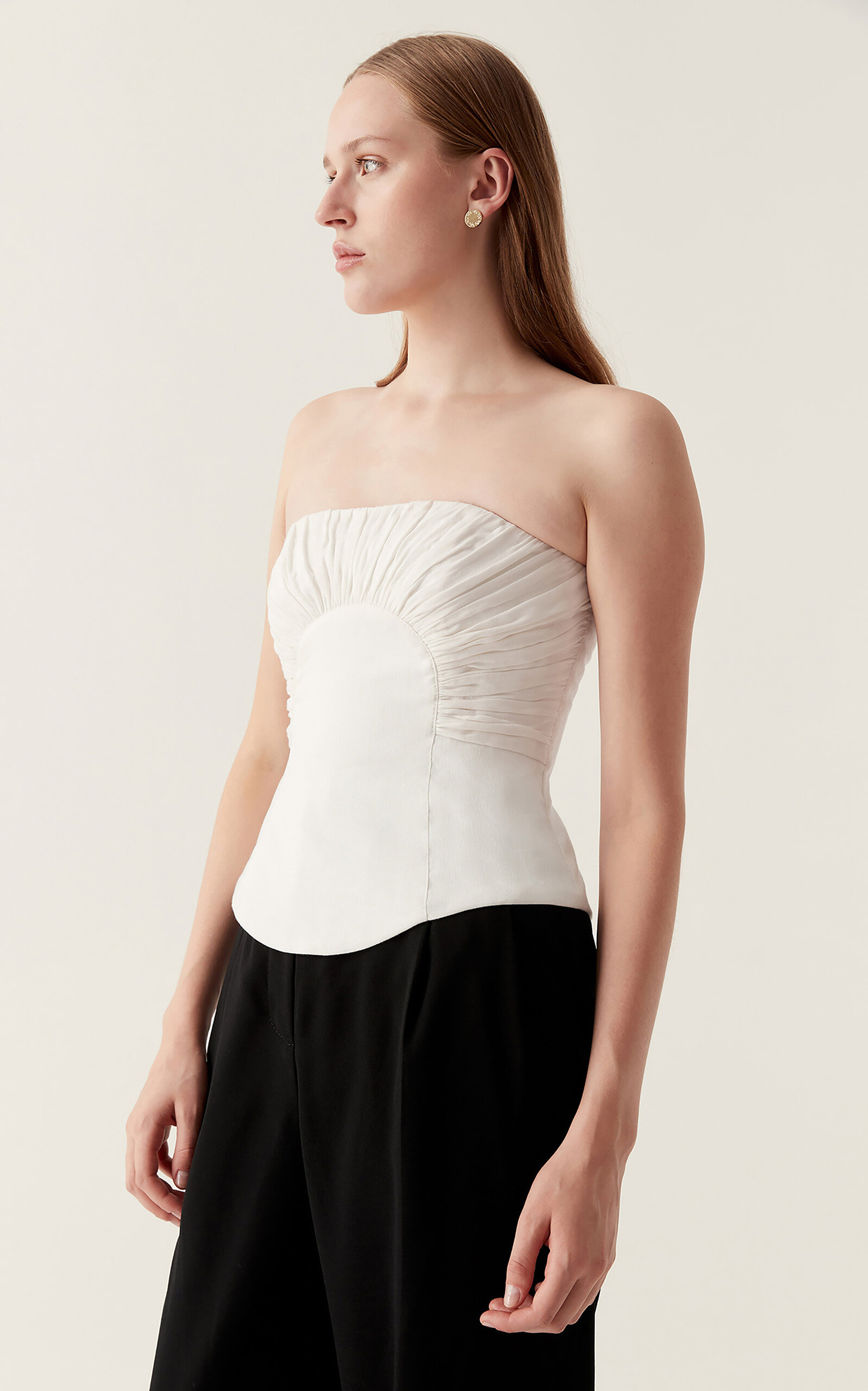 Oriel Ruched Linen Bustier Top white - 7