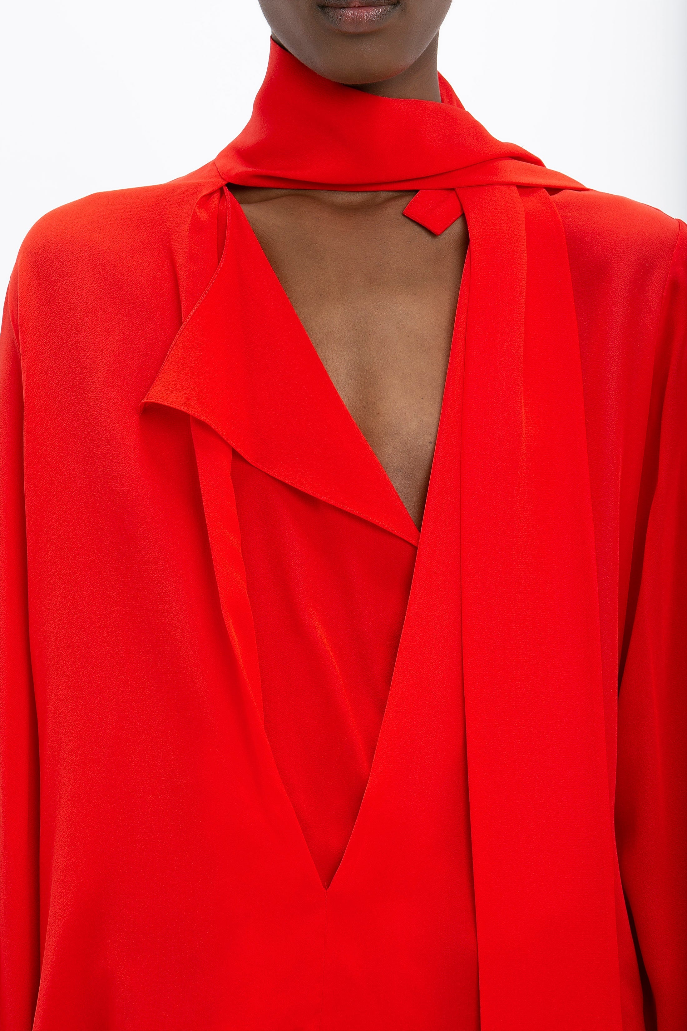 Scarf Neck Blouse In Bright Red - 6
