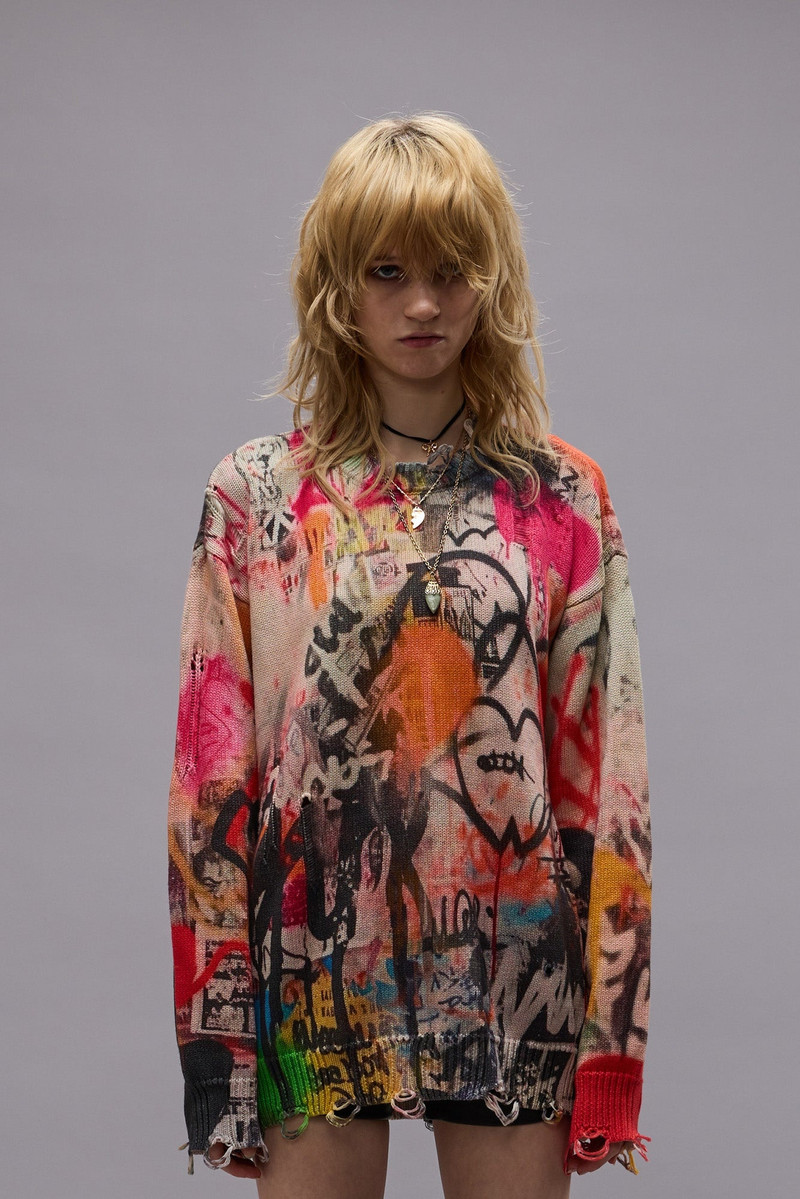 PRINTED BOYFRIEND SWEATER - HEART GRAFFITI PRINT - R13 4