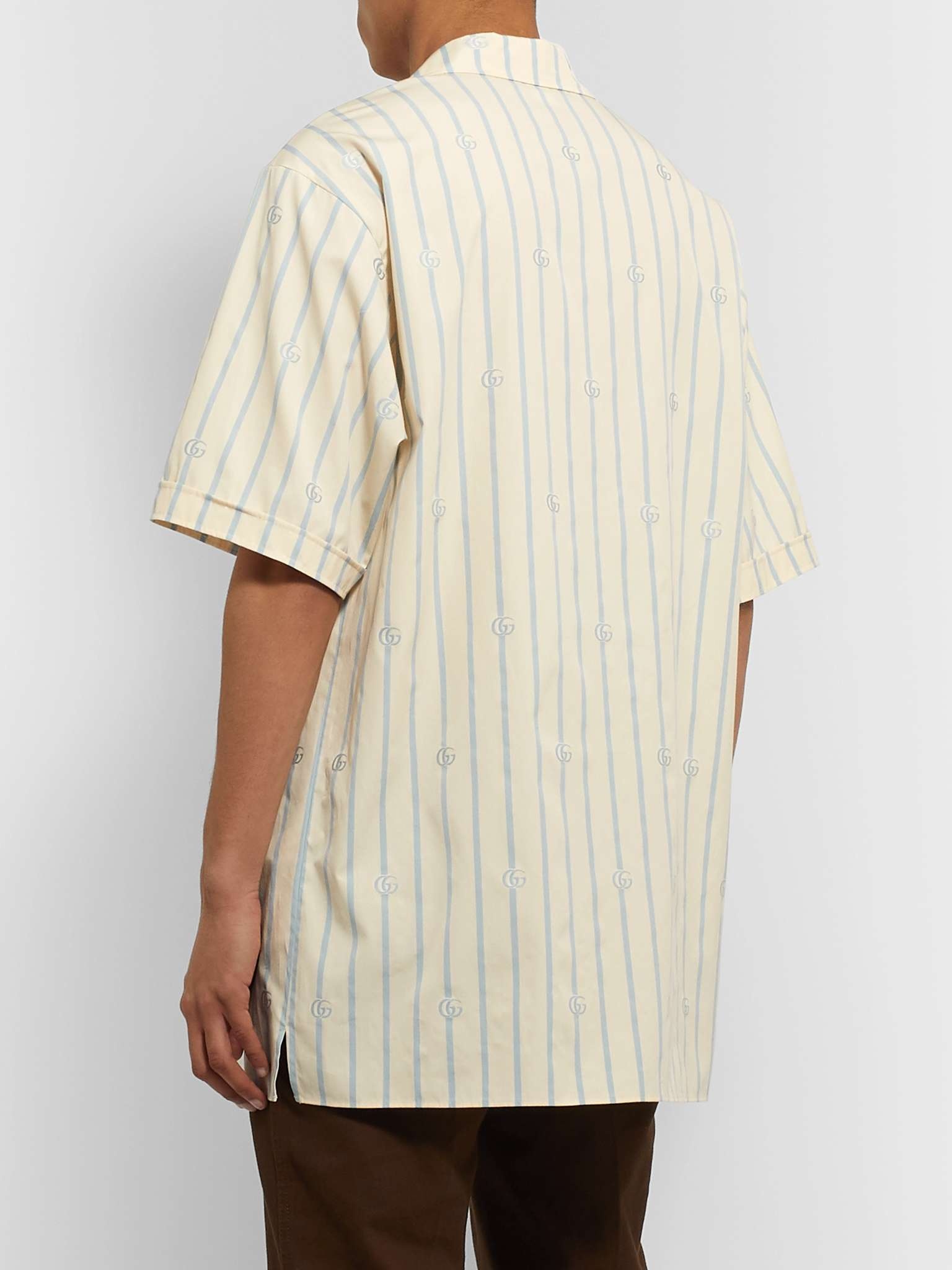 Camp-Collar Logo-Jacquard Striped Cotton-Poplin Shirt - 4