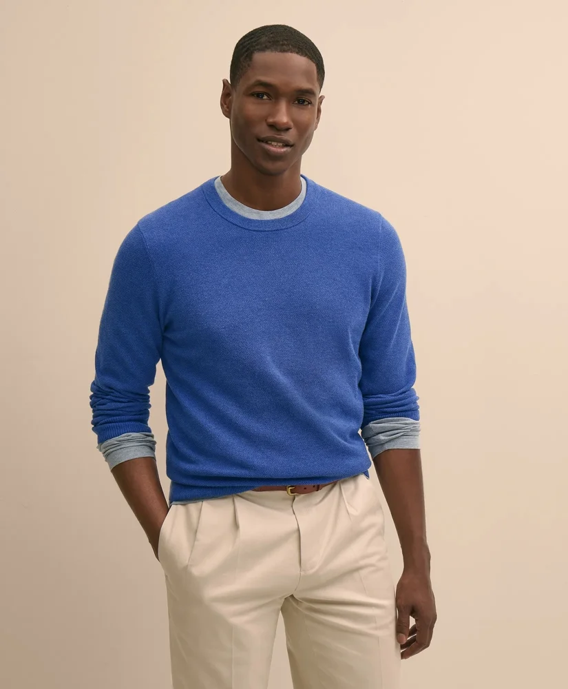 Supima® Cotton Pique Crewneck Sweater - 1