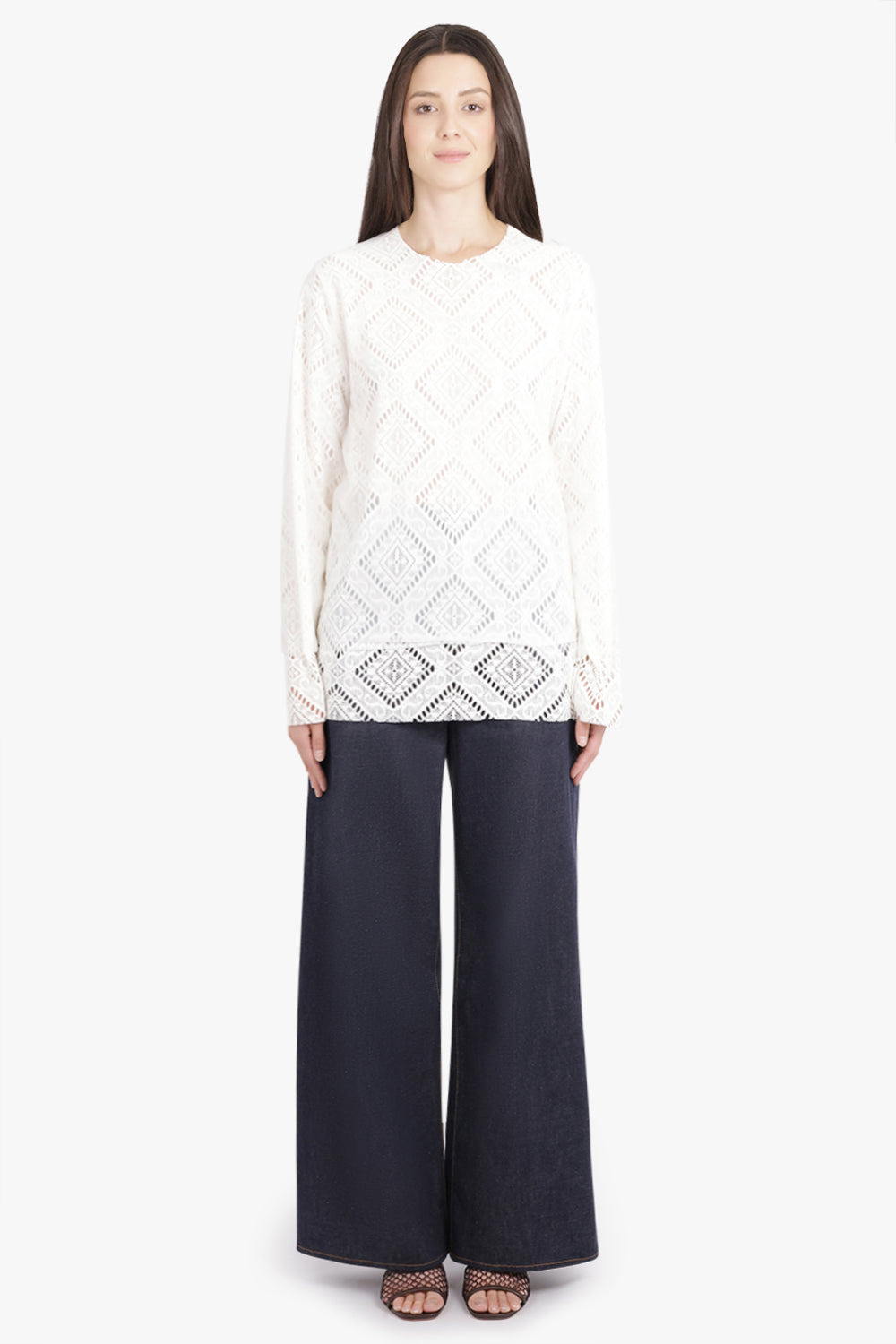 LAYERED L/S SHEER X LACE TOP | OFF WHITE - 4