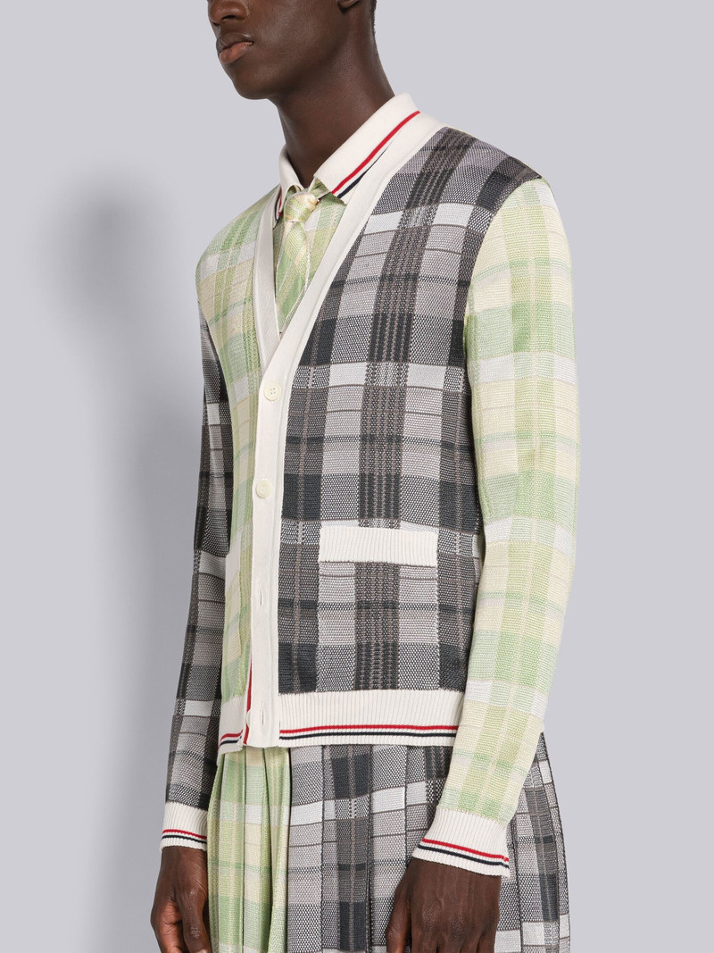 Thom Browne FUN-MIX FINE MERINO 4-BAR V-NECK CARDIGAN outlook