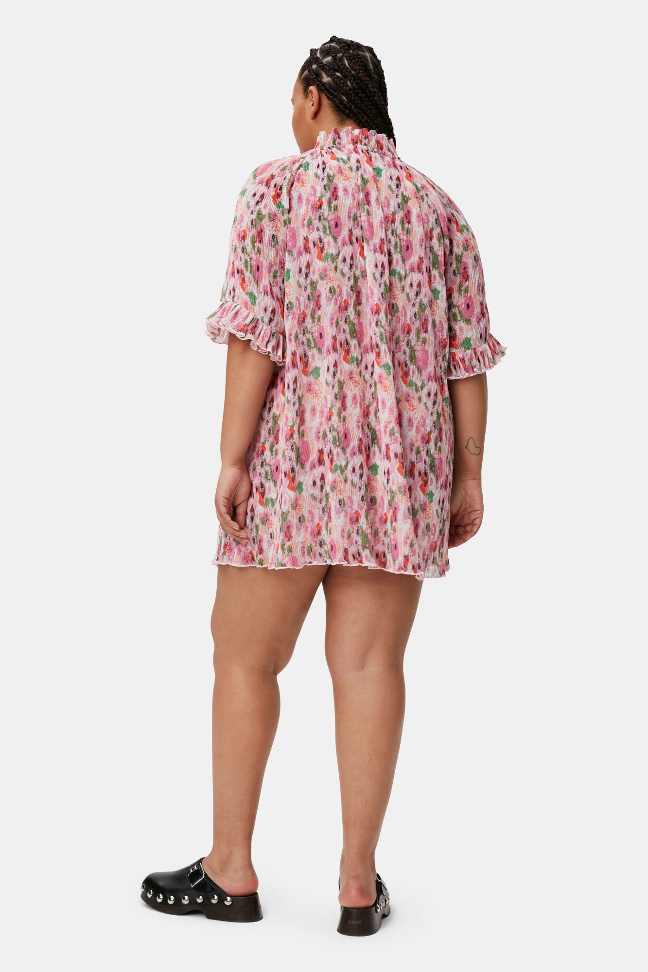 PLEATED GEORGETTE RUFFLE MINI DRESS - 3