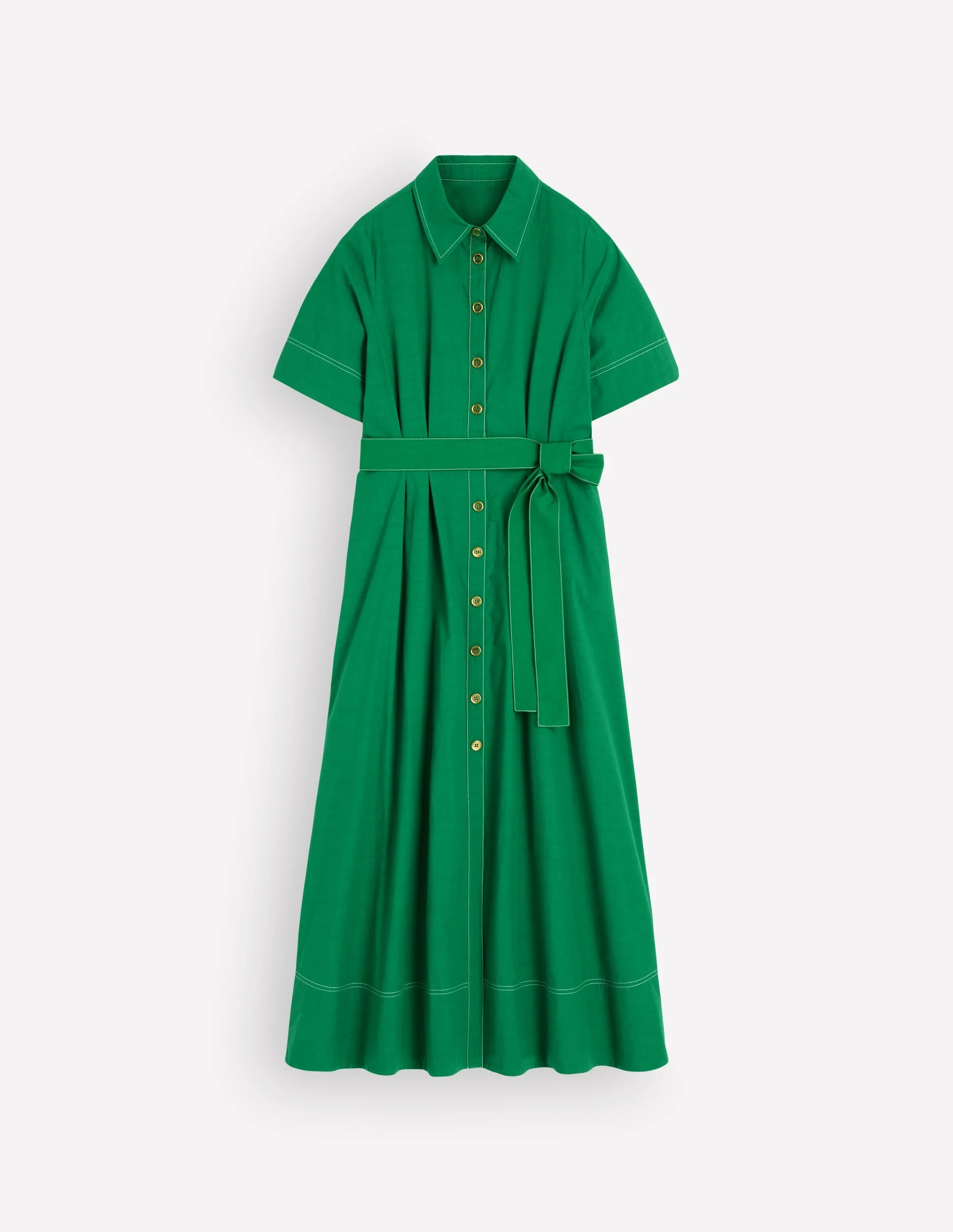 Sarah Cotton Midi Shirt Dress-Fresh Green - 1