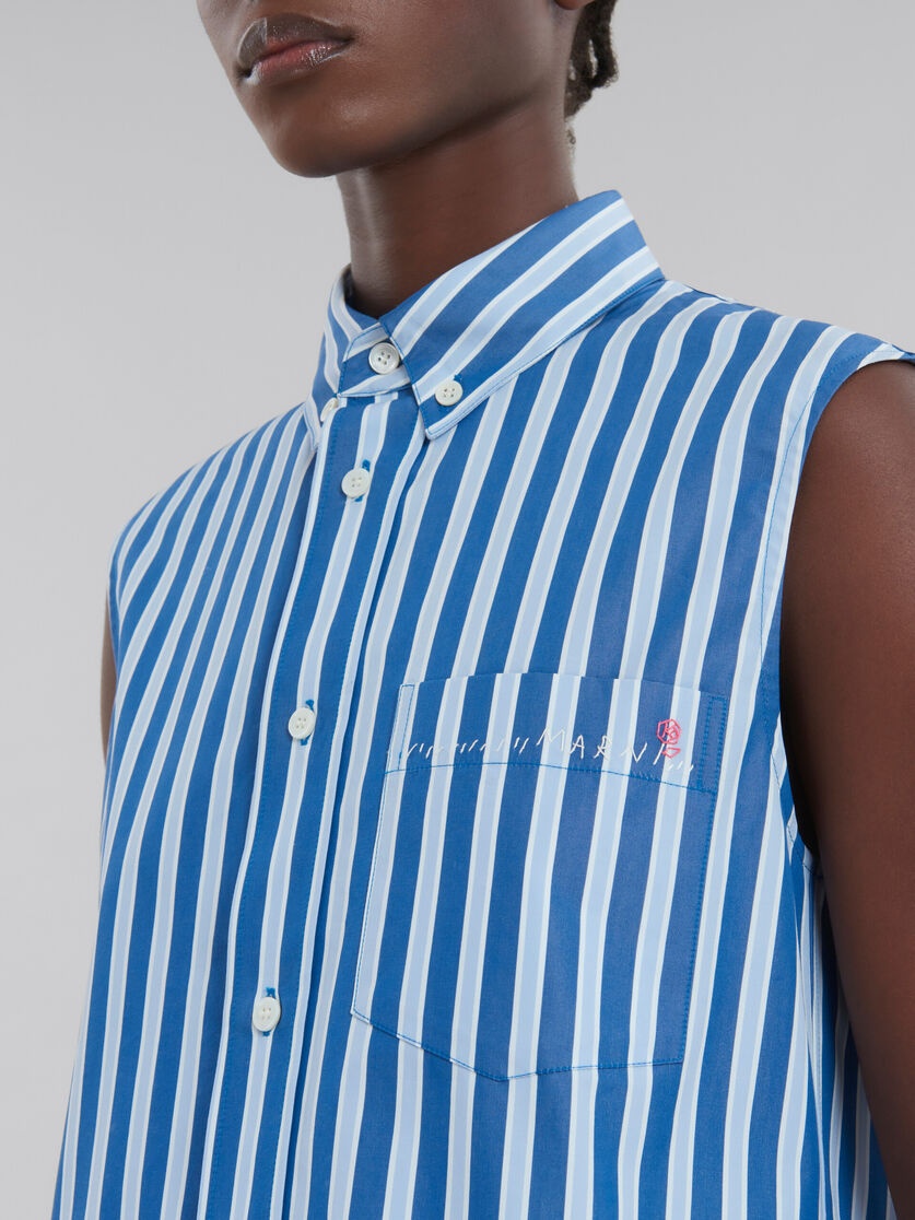 BLUE AND WHITE STRIPED ORGANIC POPLIN SLEEVELESS SHIRT - 5