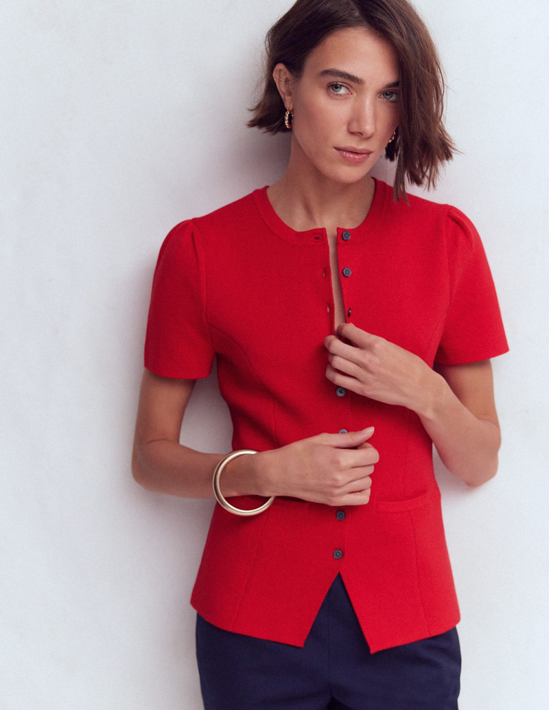 Short Sleeve Knitted Jacket-Red - 1