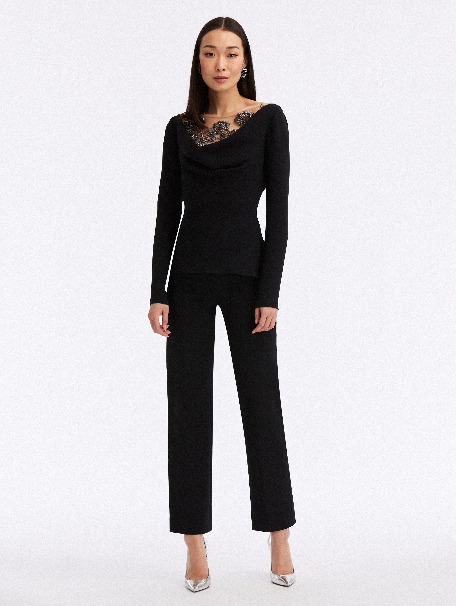 MORNING GLORY CRYSTAL COWL NECK BLOUSE - 2
