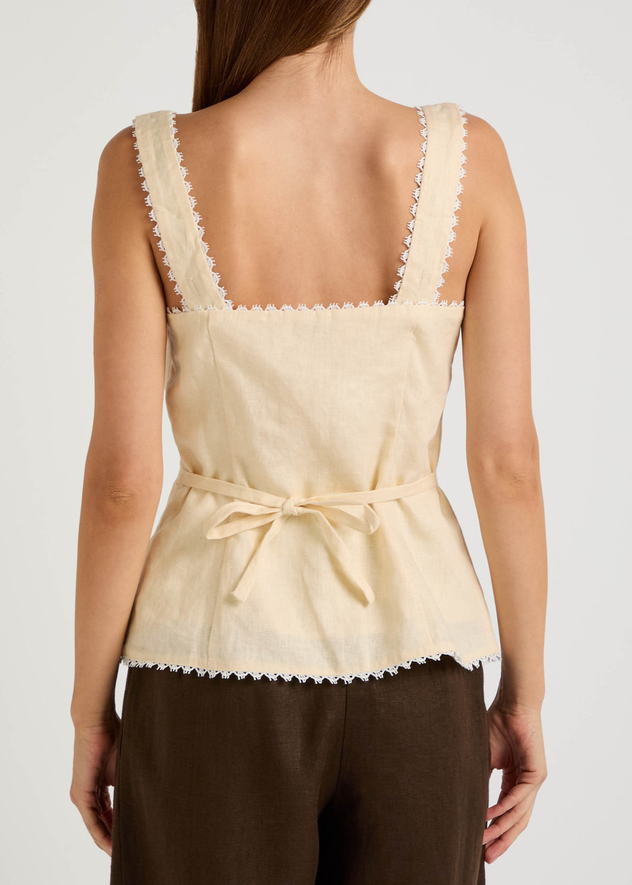 Reformation Viola Crochet-trimmed Linen top - 3