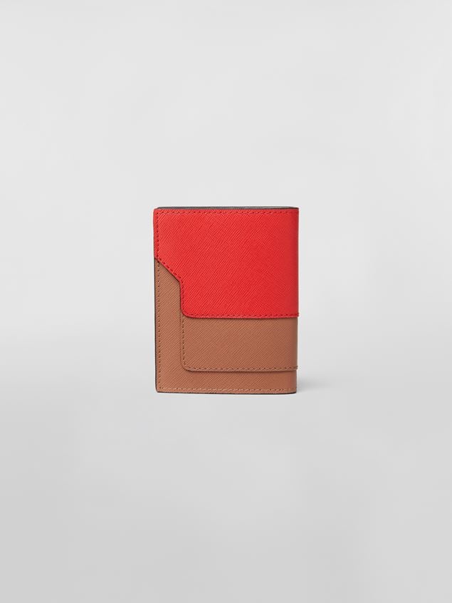 SAFFIANO LEATHER BI-FOLD TRI-COLOURED WALLET WHITE BROWN AND RED - 3