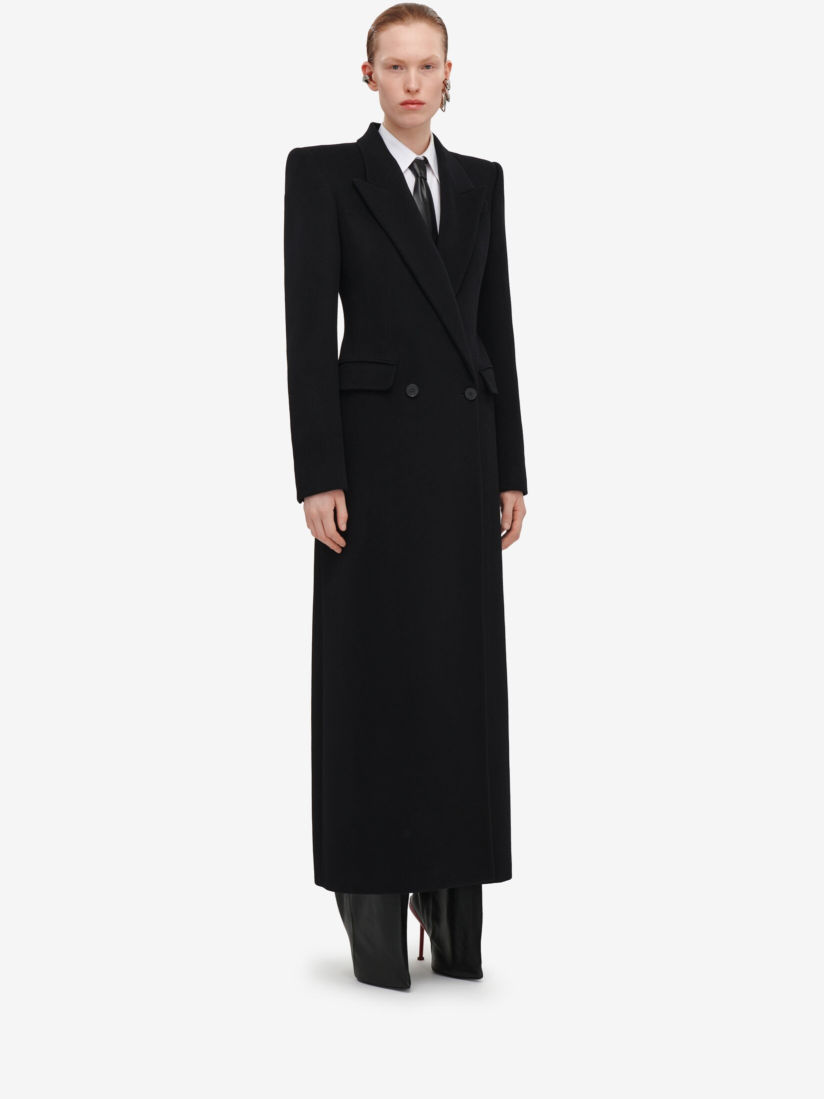 Women's Double-breasted Tailored Coat in Black - 3