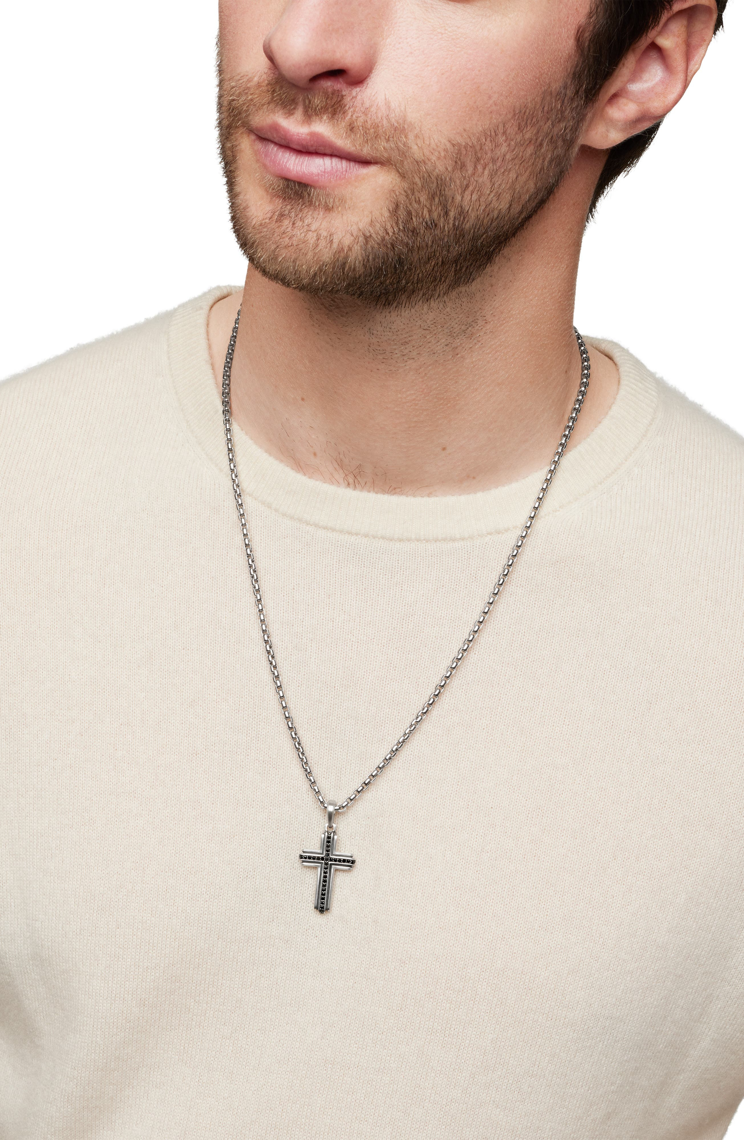 David Yurman Deco Cross Pendant with Pavé Black Diamonds in Silver/Black Diamond at Nordstrom - 2