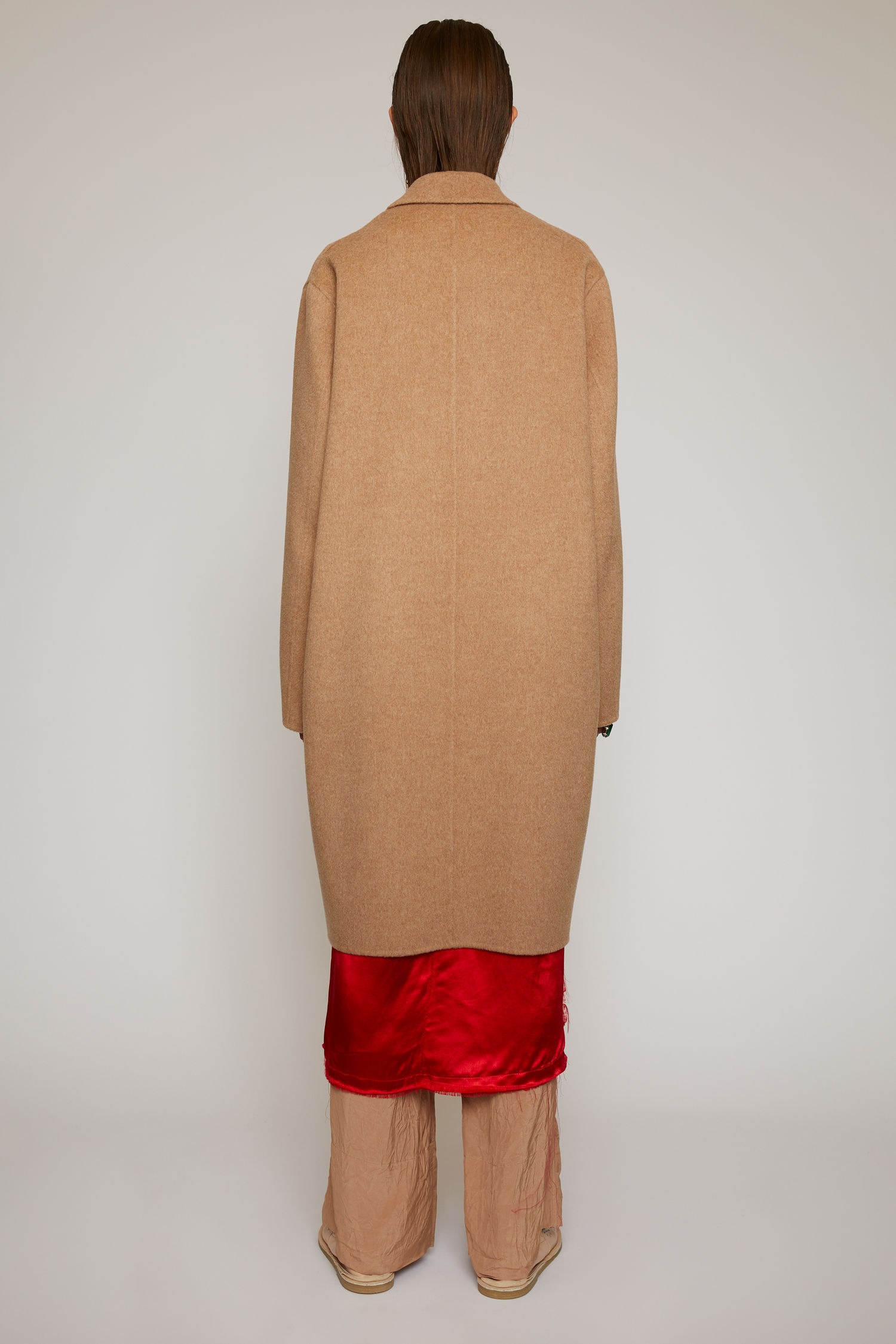 Single-breasted wool coat camel melange - 5