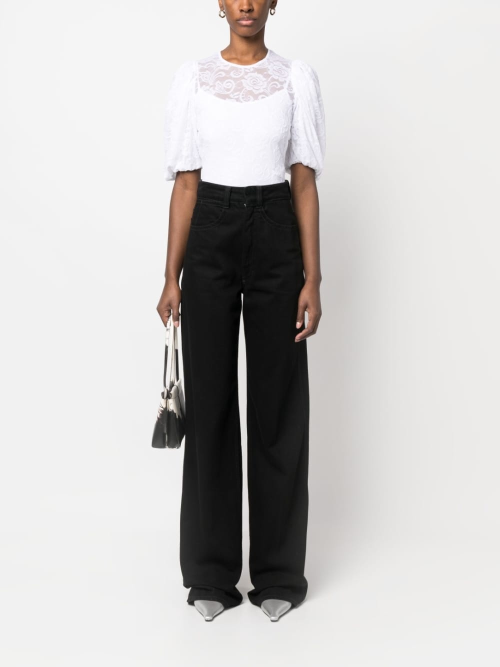 floral-lace puff-sleeve top - 2