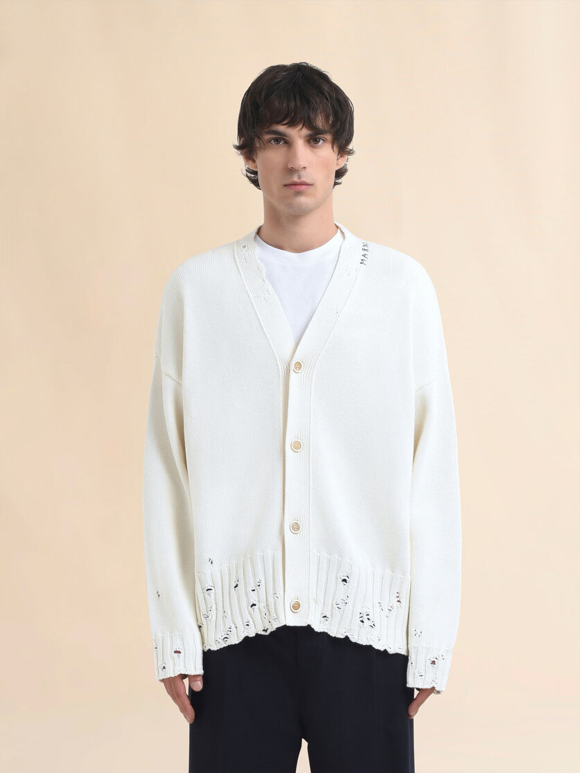 WHITE DISHEVELLED COTTON CARDIGAN WITH MARNI MENDING - 2
