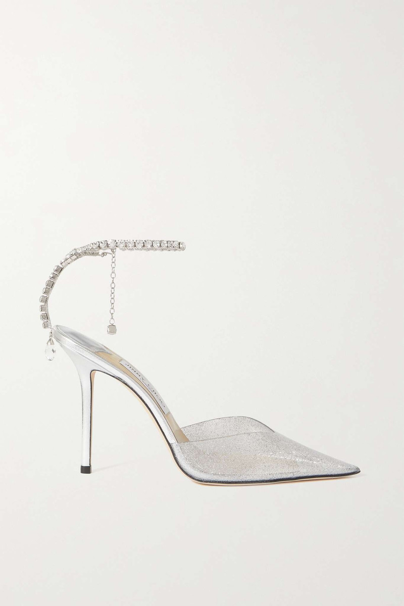 Saeda 100 crystal-embellished glittered PVC and metallic leather pumps - 1
