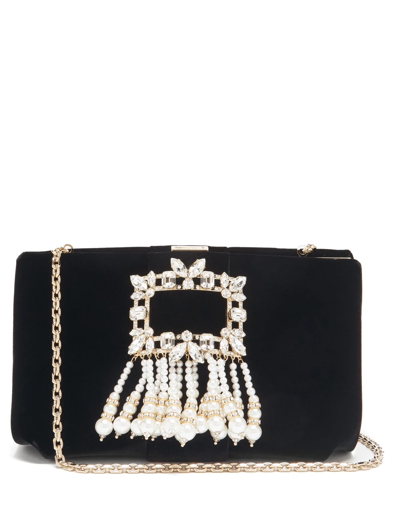 Broche crystal-embellished velvet shoulder bag - 1