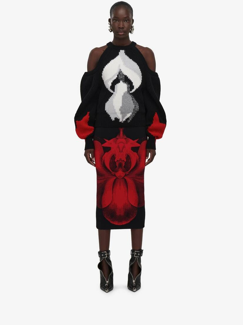 Alexander McQueen Women's Upside-down Orchid Jumper in Black/red/grey outlook