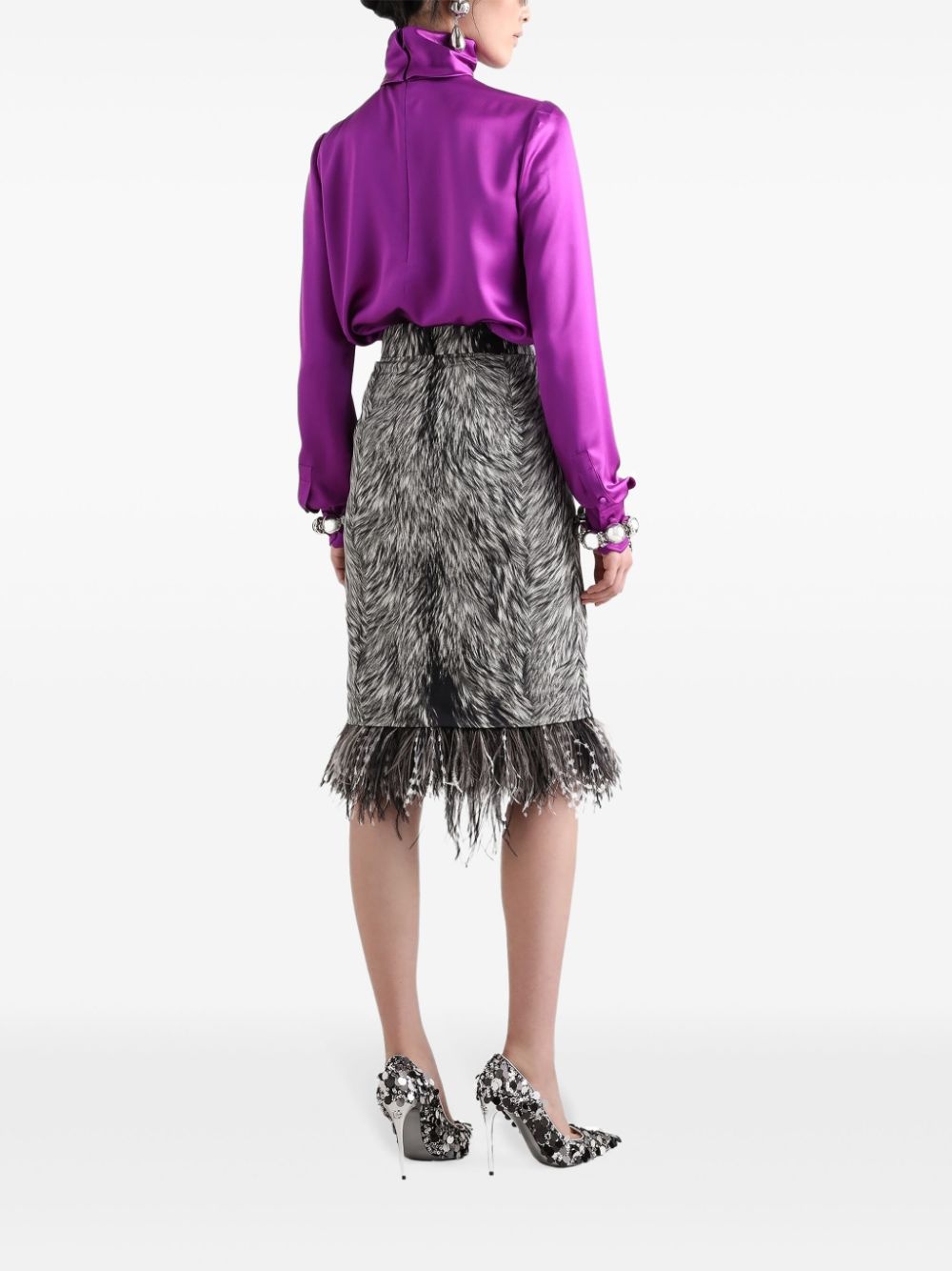 feather-trim faux-fur skirt - 3