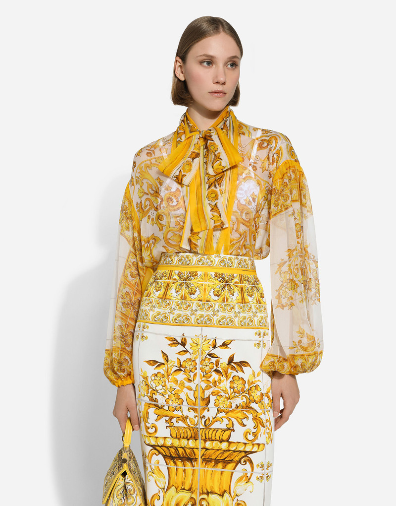 Chiffon pussy-bow shirt with majolica print 6