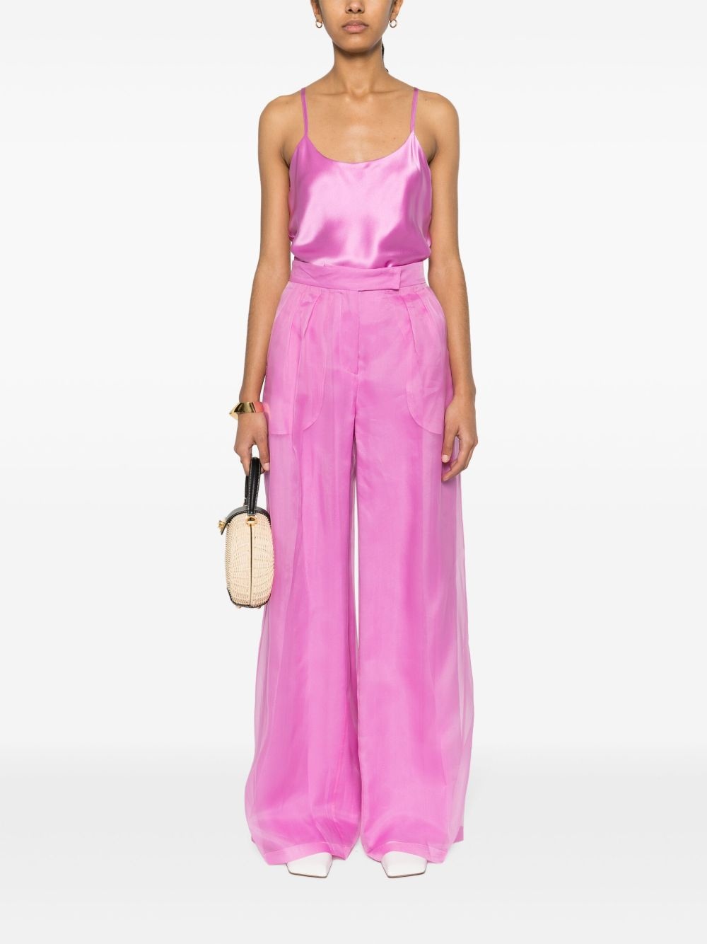 silk sheer straight trousers - 2