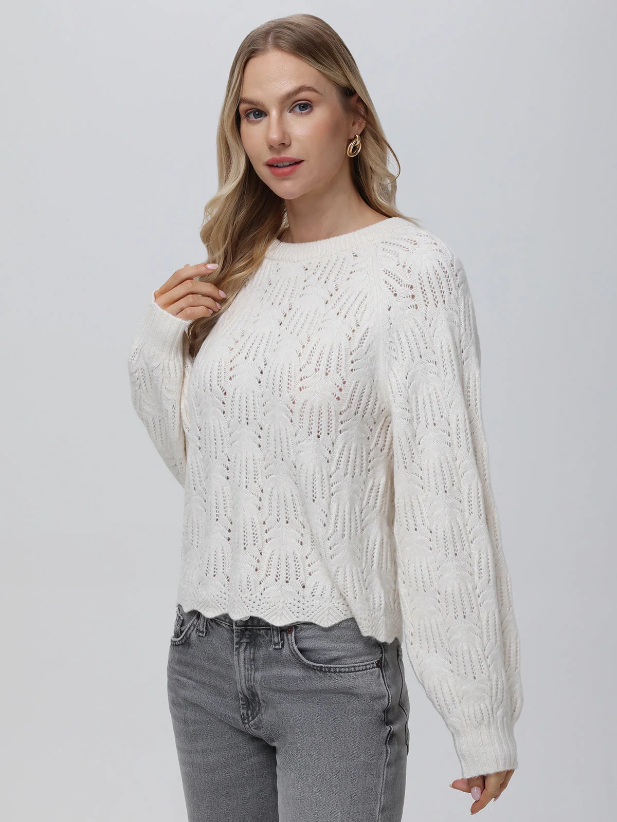 Athena: Pointelle Bow Back Sweater - 1